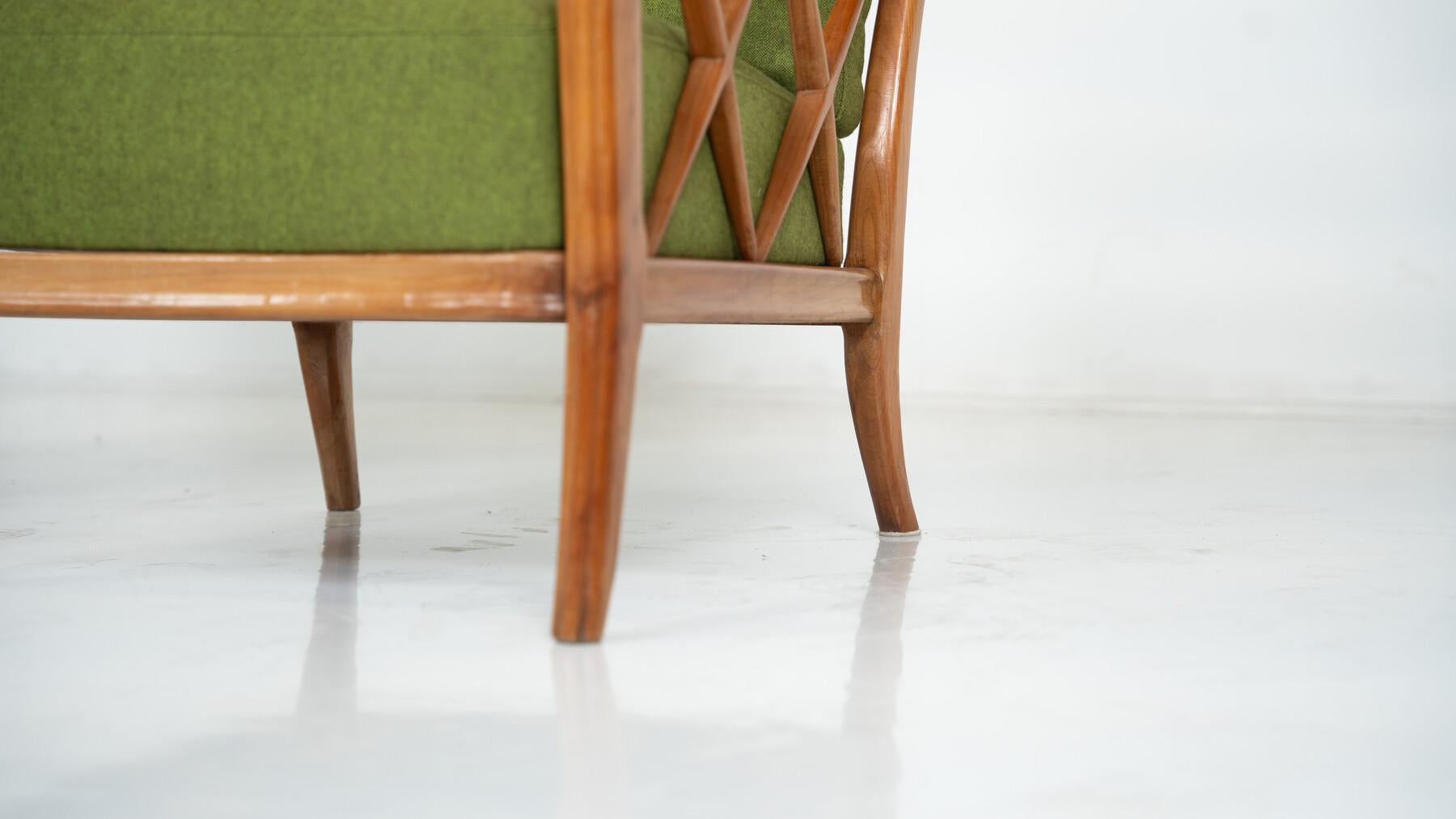 Mid-Century Modern Pair of Armchairs by Paolo Buffa, Green Upholstery, Italy 1