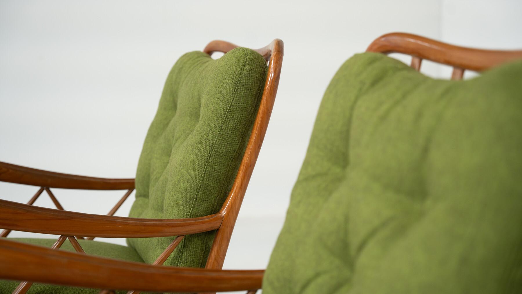 Mid-Century Modern Pair of Armchairs by Paolo Buffa, Green Upholstery, Italy 3