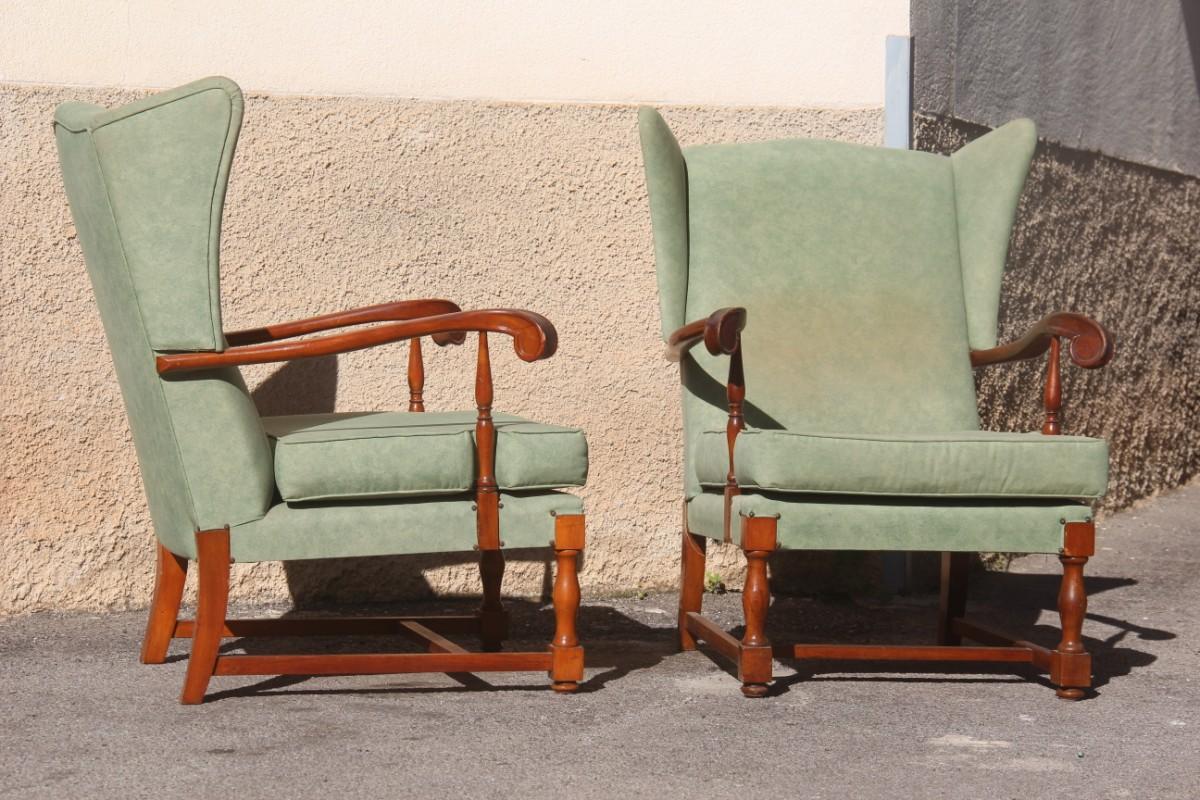 Mid-Century Modern Pair of Armchairs High Back the Arms Carved Wood Mahogany For Sale 9
