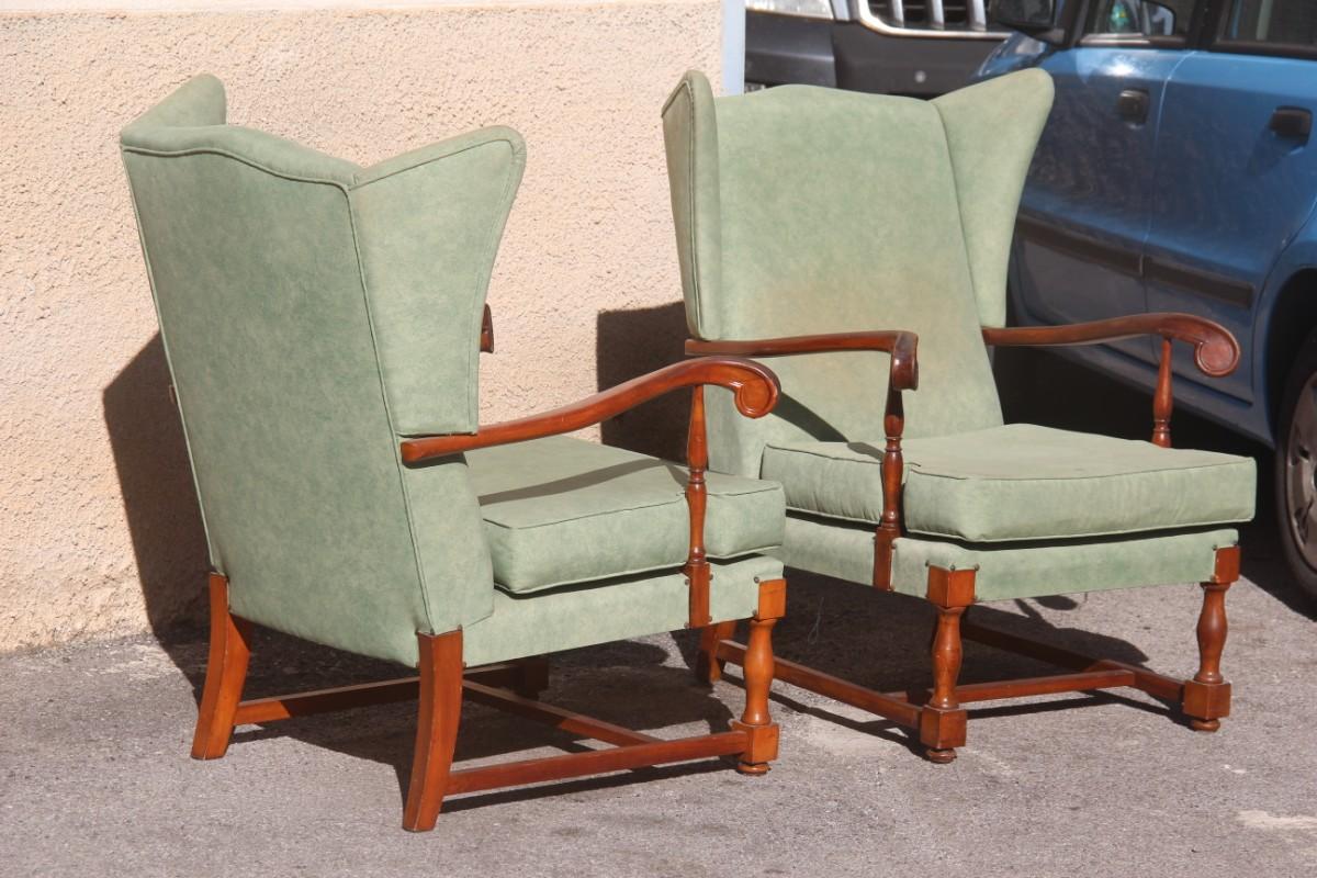 Mid-Century Modern Pair of Armchairs High Back the Arms Carved Wood Mahogany For Sale 11