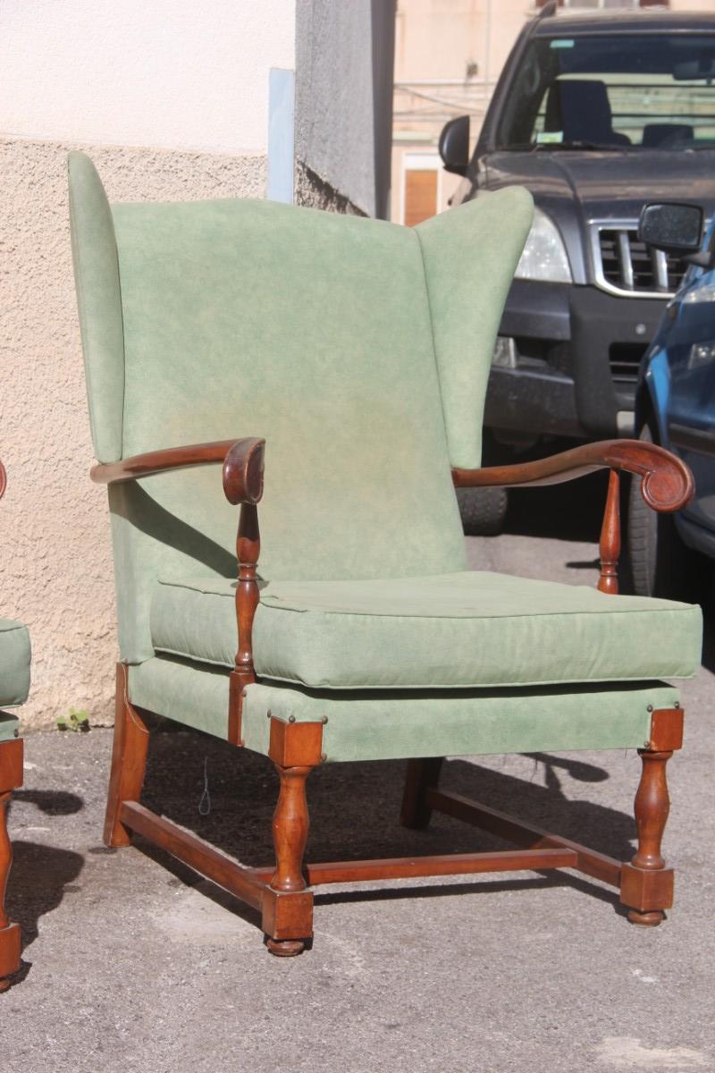 Mid-Century Modern Pair of Armchairs High Back the Arms Carved Wood Mahogany In Good Condition For Sale In Palermo, Sicily