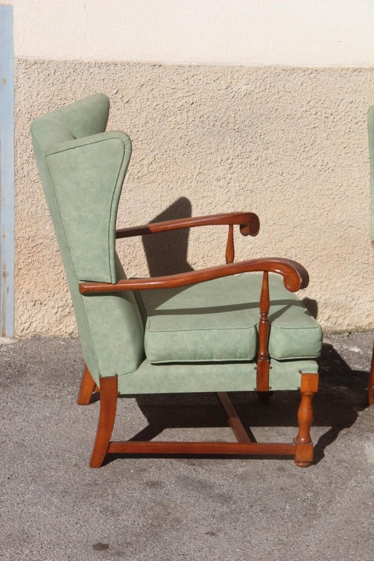 MidCentury Modern Pair of Armchairs High Back the Arms Carved Wood Mahogany For Sale at 1stDibs