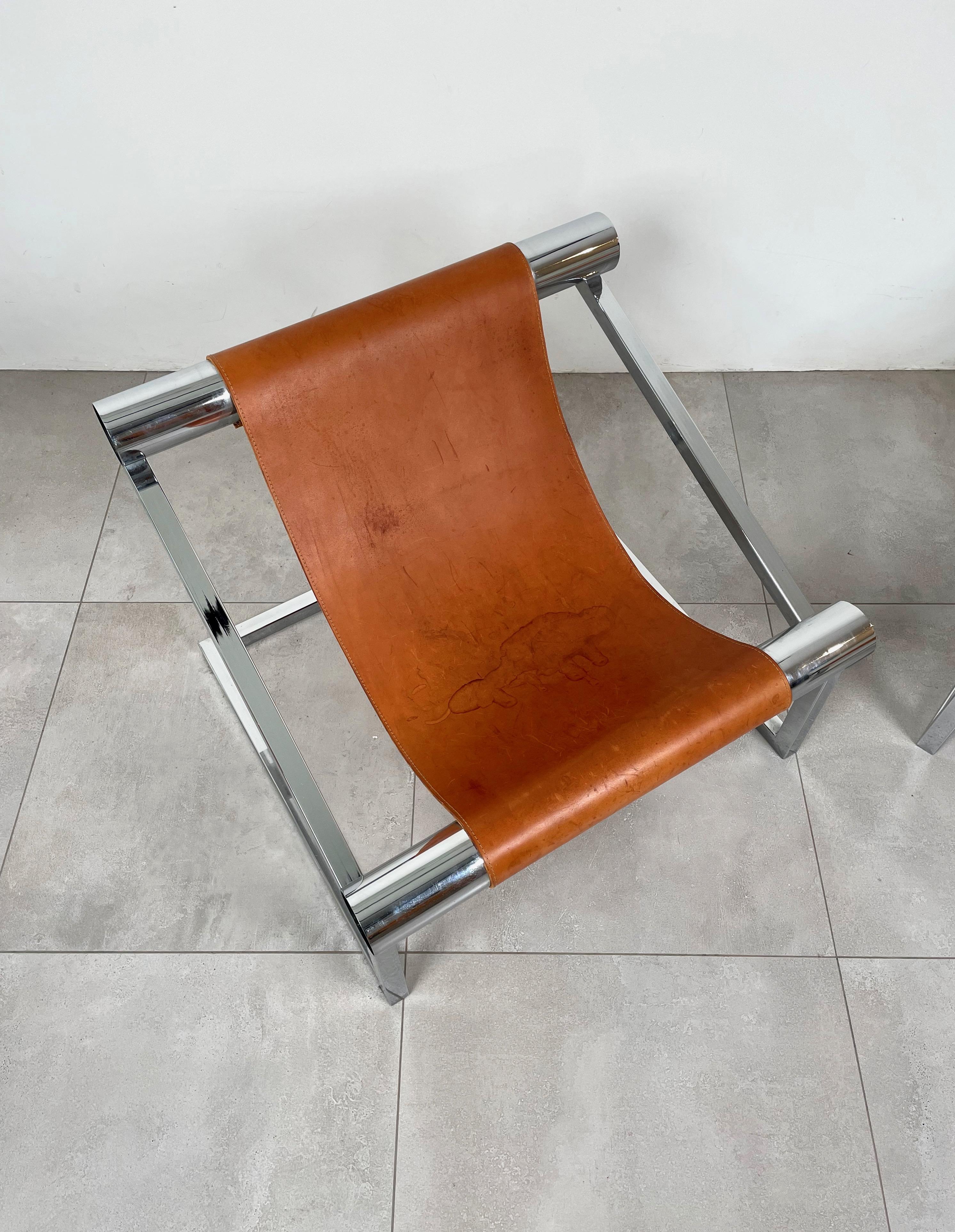 Paire de fauteuils modernes du milieu du siècle dernier en chrome et cuir, Italie, années 1970 en vente 4