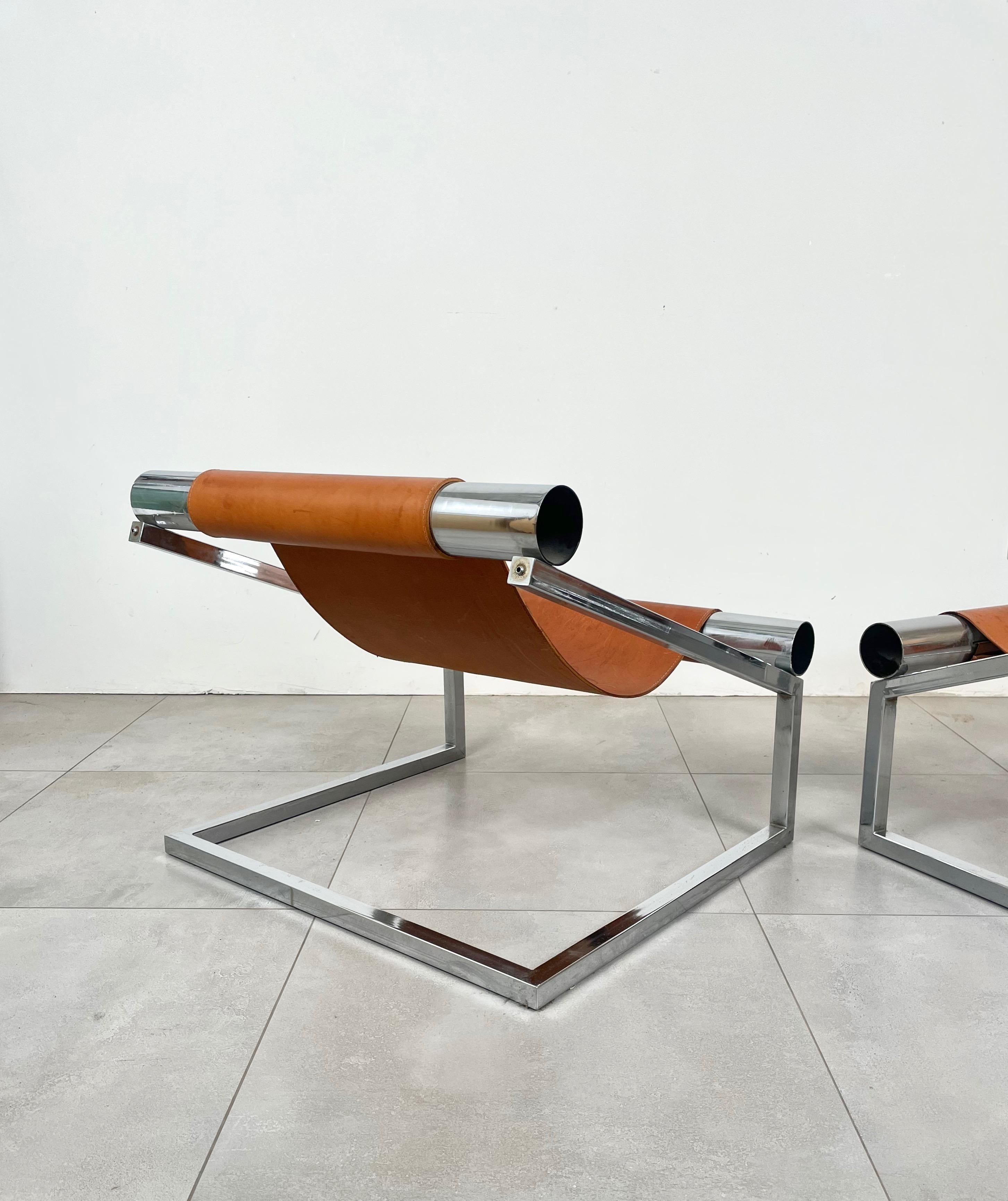 Paire de fauteuils modernes du milieu du siècle dernier en chrome et cuir, Italie, années 1970 en vente 5