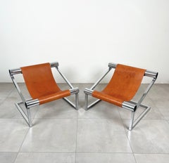Paire de fauteuils modernes du milieu du siècle dernier en chrome et cuir, Italie, années 1970