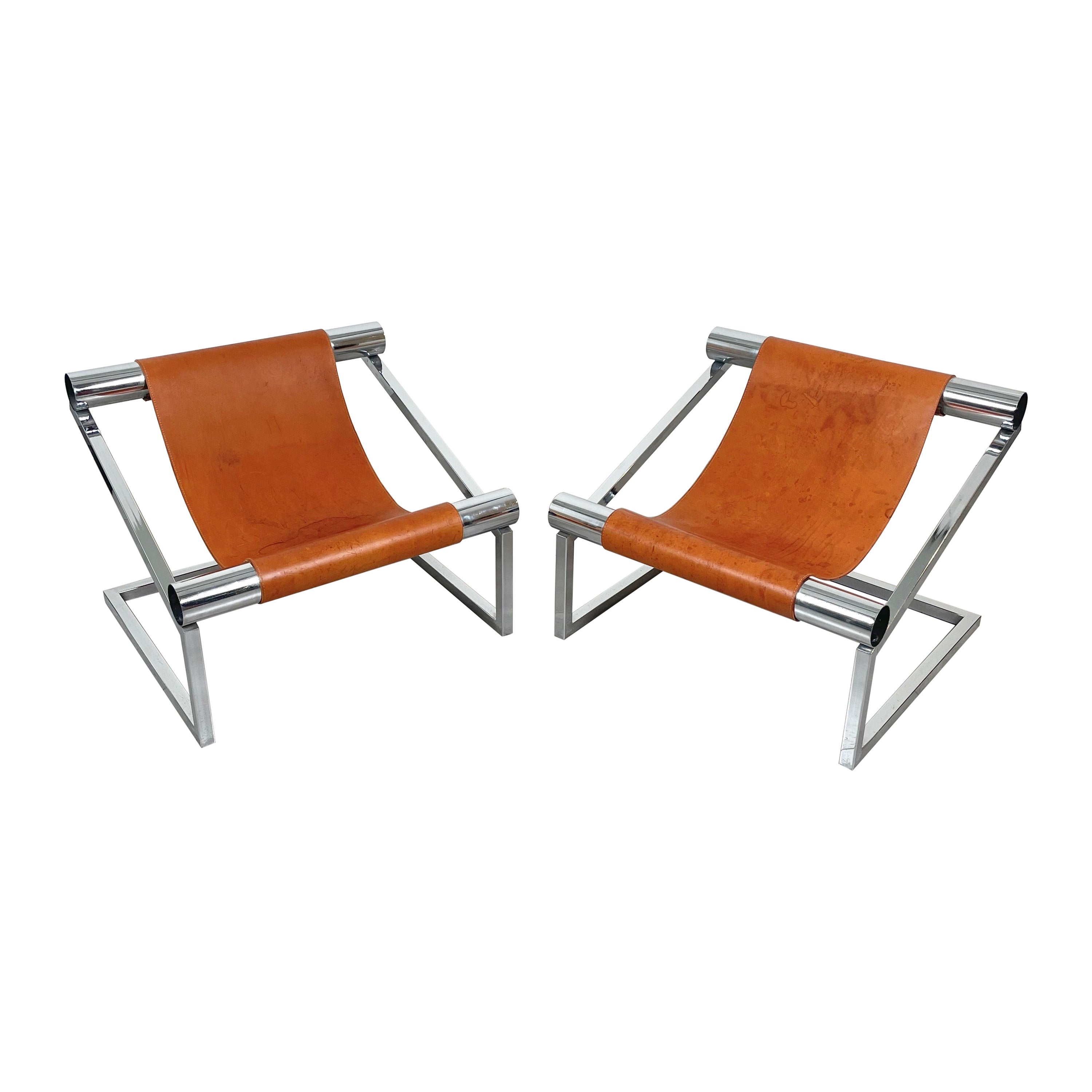 Paire de fauteuils modernes du milieu du siècle dernier en chrome et cuir, Italie, années 1970