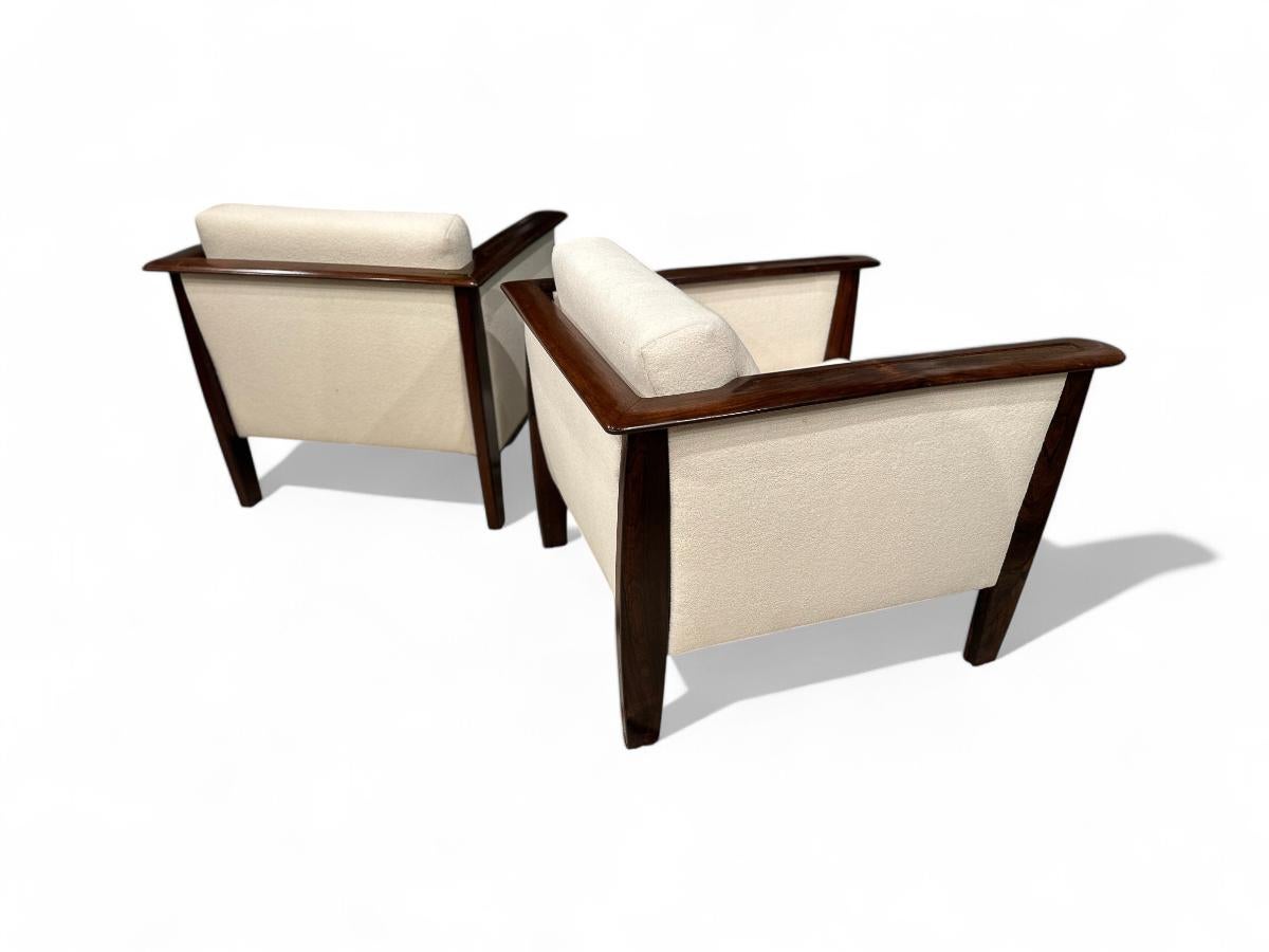 Hand-Crafted Mid-Century Modern Pair of Armchairs in Hardwood & Bouclé, Fatima, c. 1960 For Sale