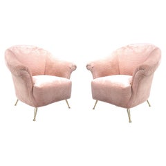 Mid-Century Modern Pair of Armchairs in Pink Trimed Faux Fur, Italy, 1950