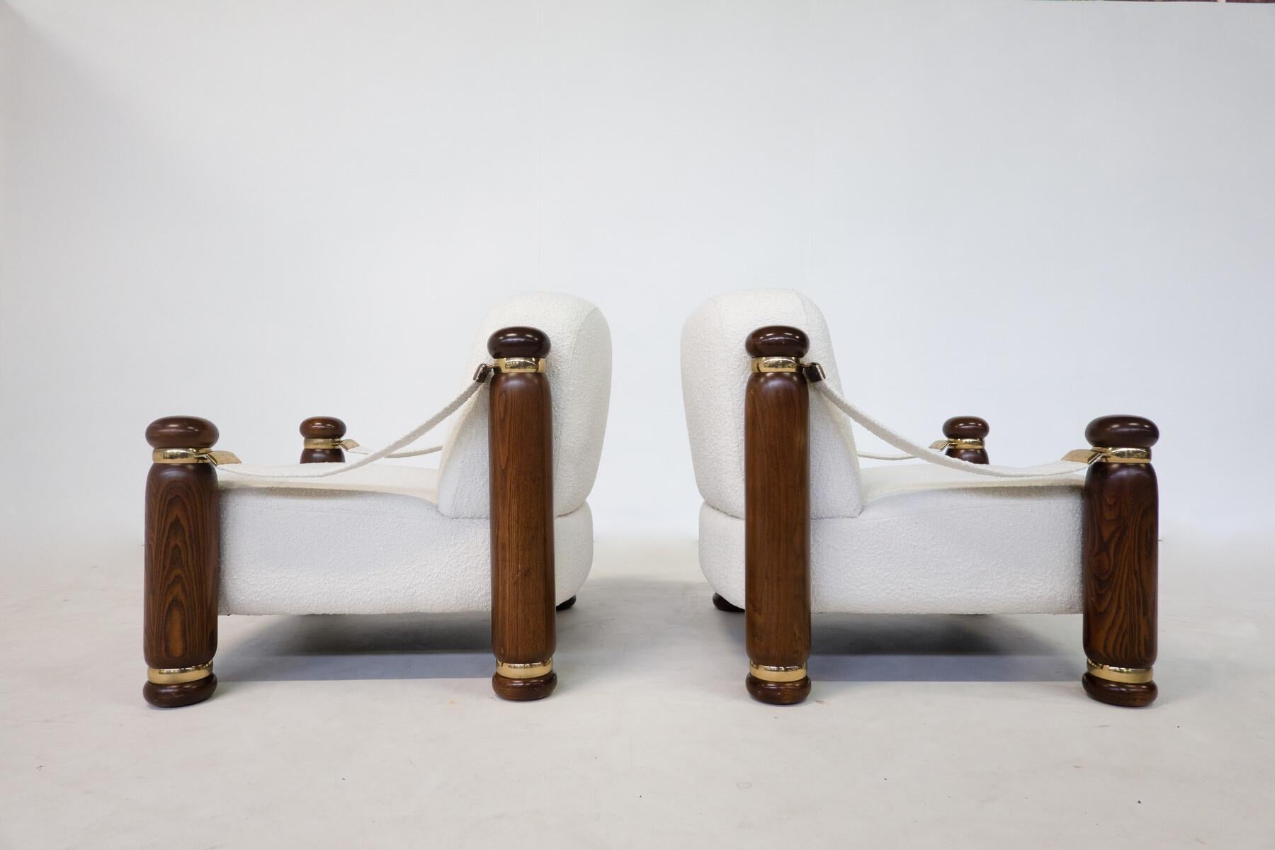Wood Mid-Century Modern Pair of Armchairs, Italy, 1970s, New Upholstery For Sale