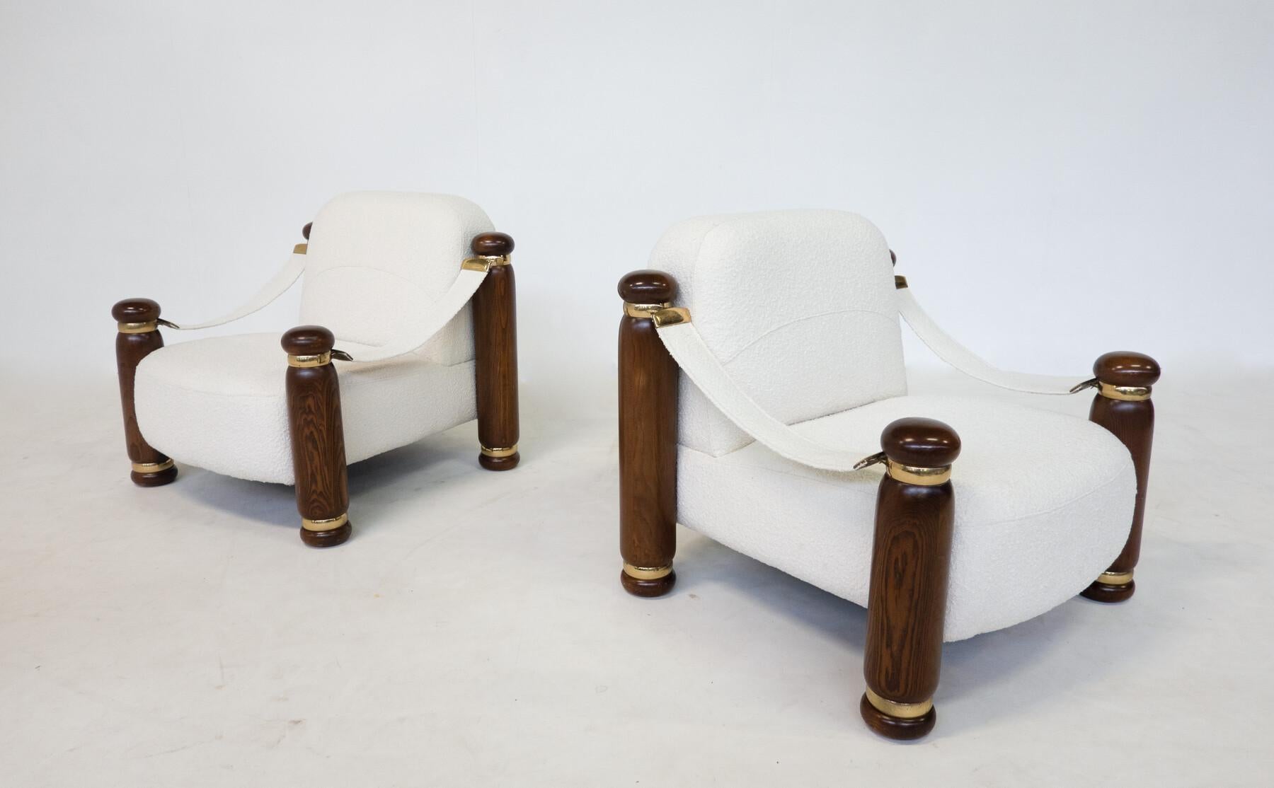 Mid-Century Modern Pair of Armchairs, Italy, 1970s, New Upholstery For Sale 1