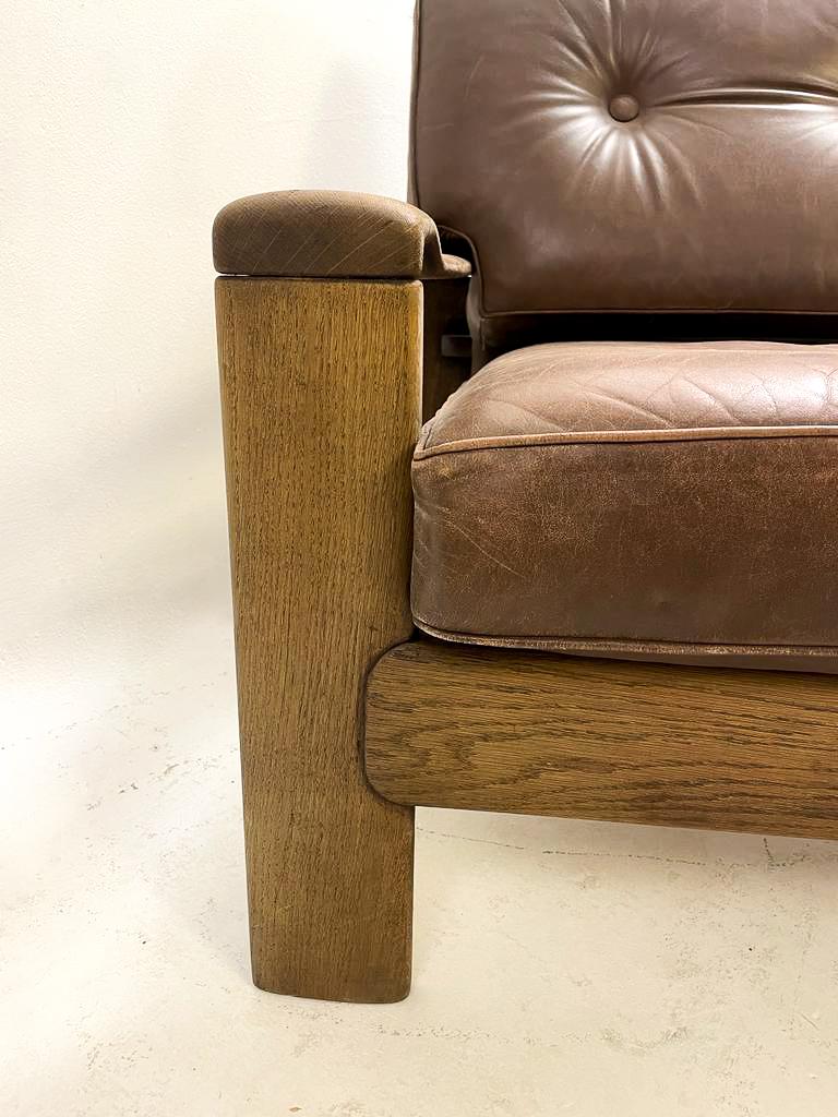 Mid-Century Modern Pair of Armchairs, Leather and Oak, 1960s For Sale 2