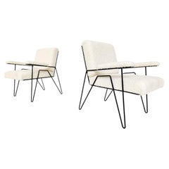 Mid-Century Modern Pair of Armchairs, White Boucle Fabric, Hungary, 1950s