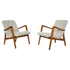 Mid-Century Modern Pair of Armchairs, Wood and Fabric, 1960s