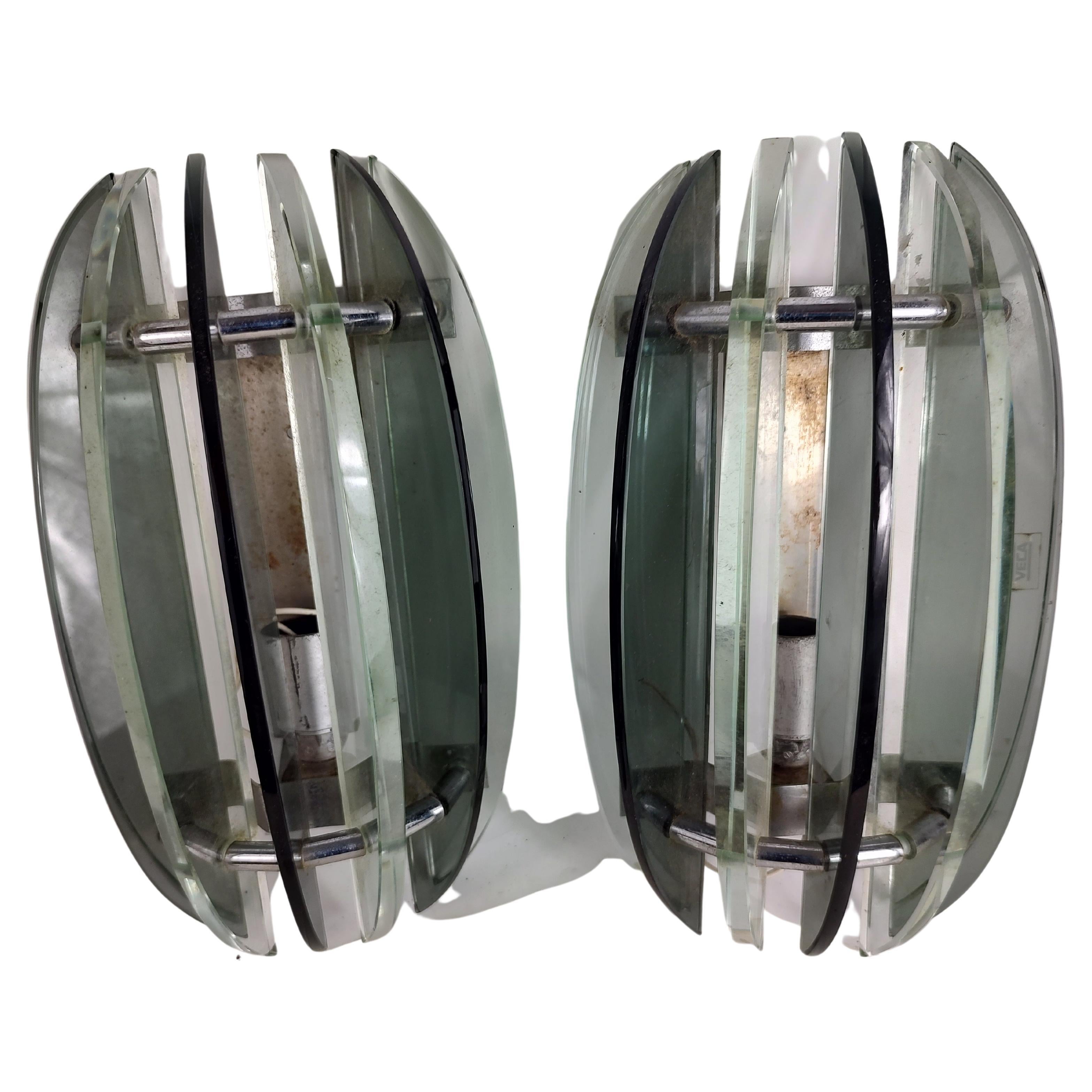 Mid-Century Modern Pair of Art Glass Wall Sconces by Veca Italy c1955 For Sale 1