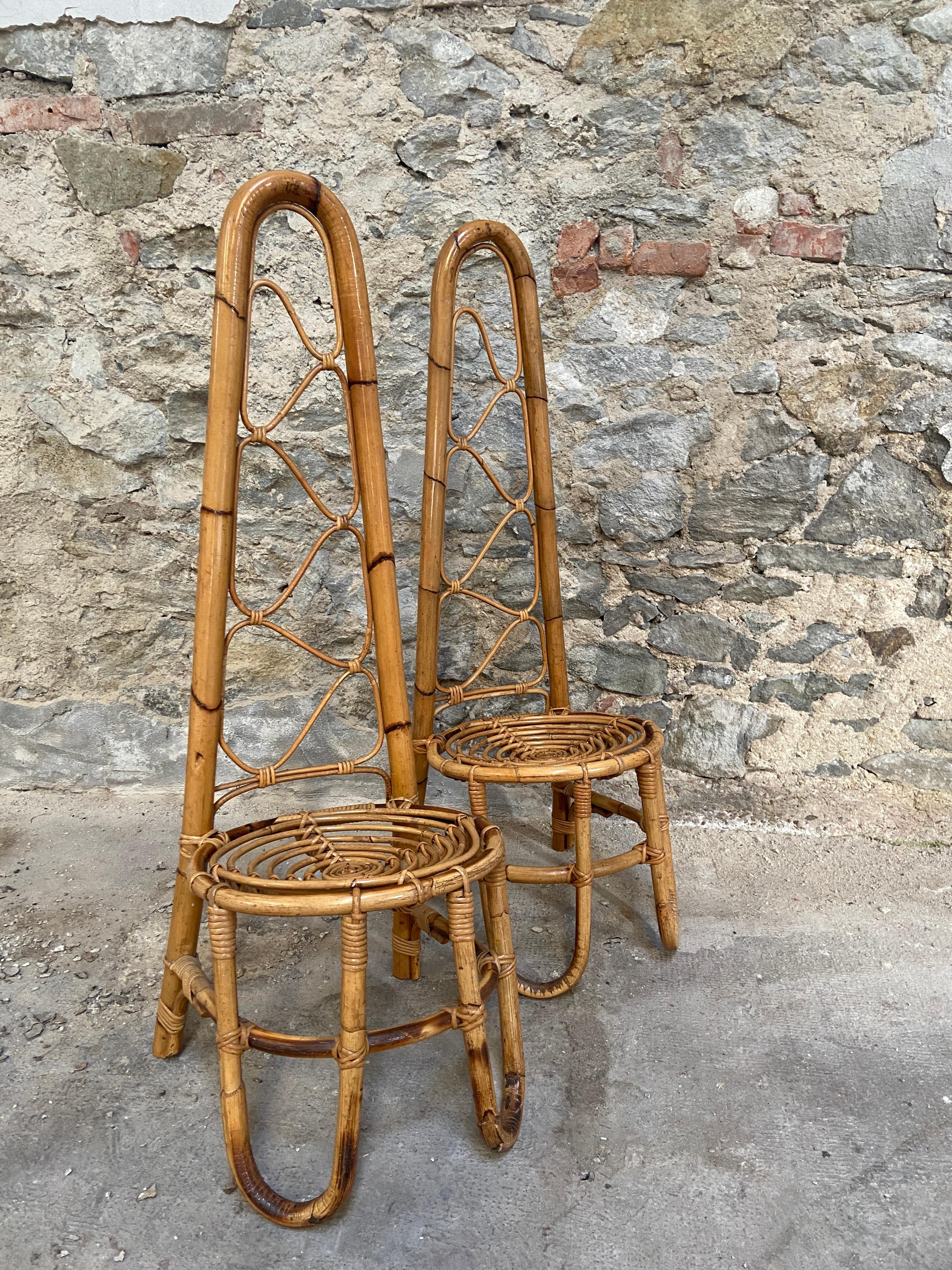 Mid-Century Modern Pair of Bamboo and Rattan Chairs from the French Riviera In Good Condition In Prato, IT