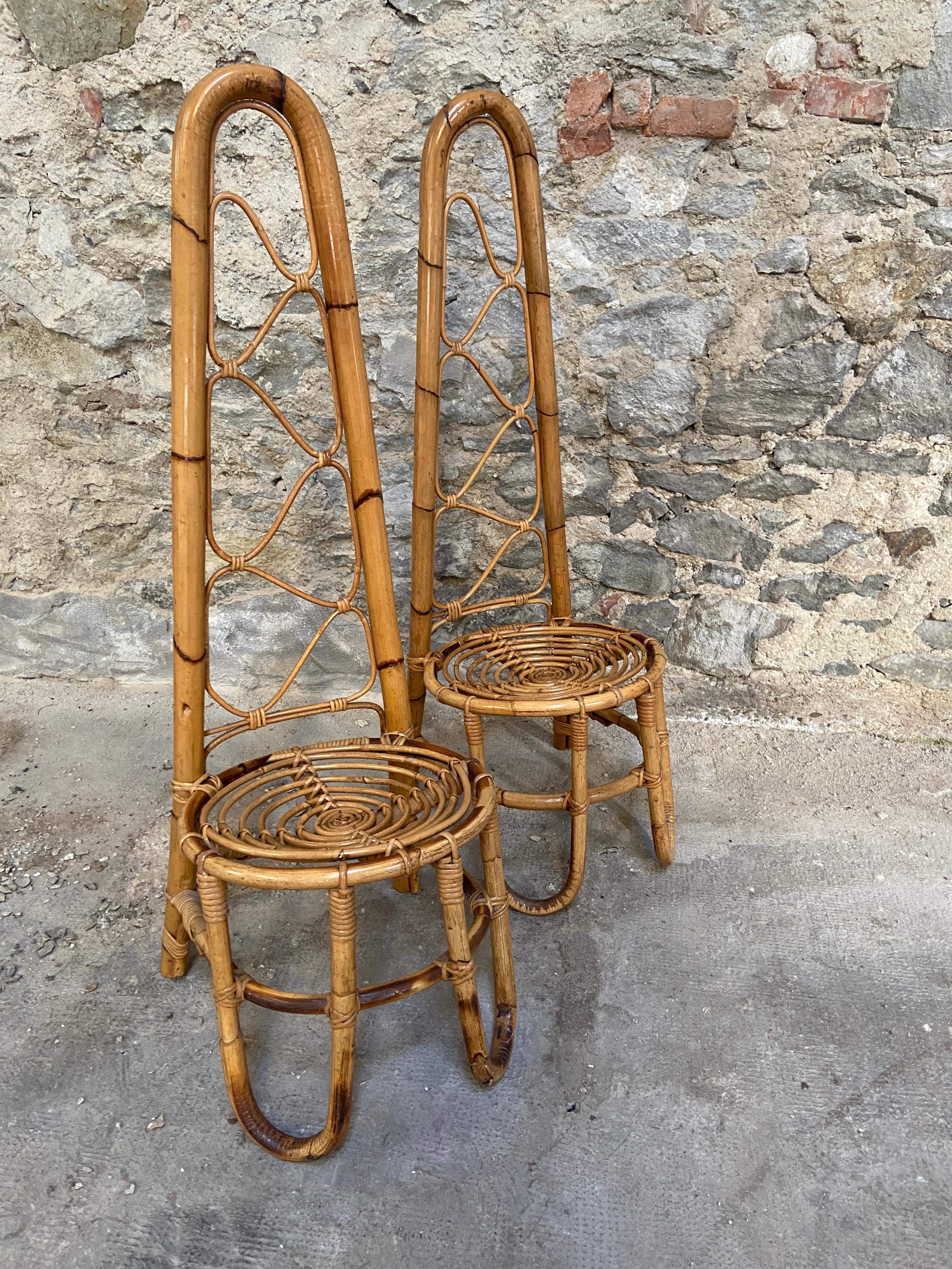 Mid-20th Century Mid-Century Modern Pair of Bamboo and Rattan Chairs from the French Riviera