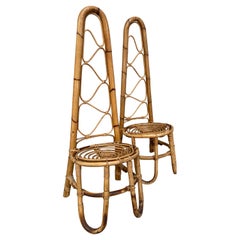 Mid-Century Modern Pair of Bamboo and Rattan Chairs from the French Riviera