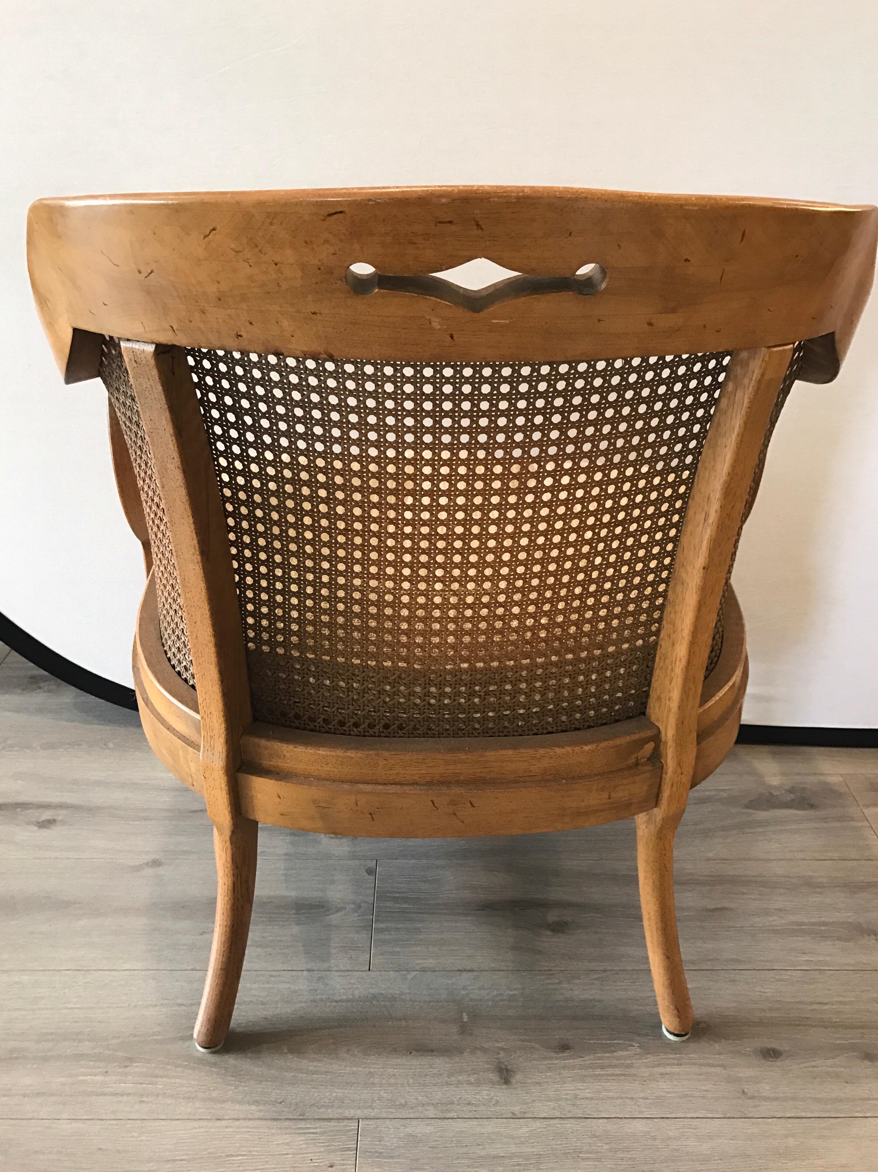 Mid-20th Century Mid-Century Modern Pair of Barrel Back Caned Armchairs