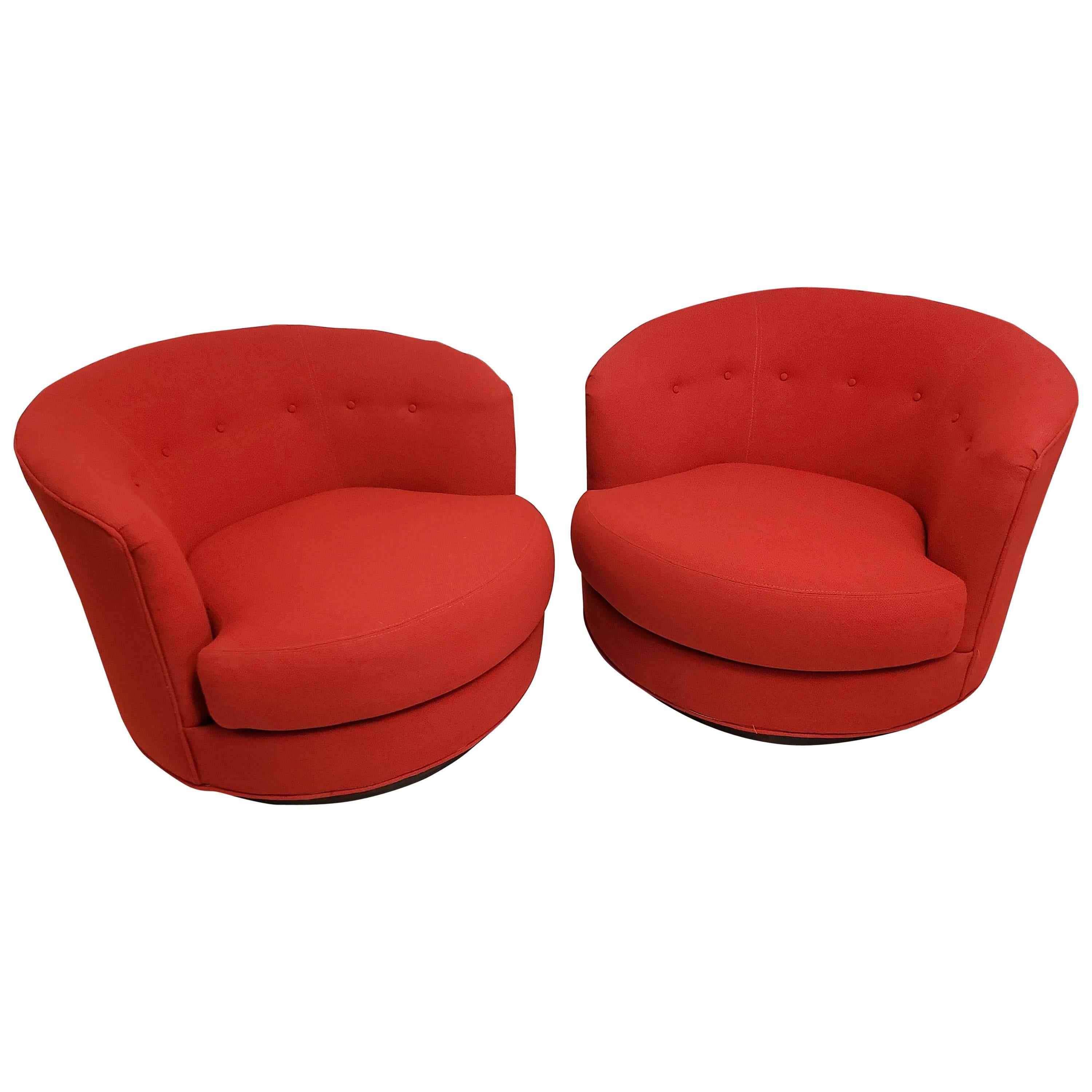 Mid-Century Modern Pair of Baughman for Selig Swivel Club Lounge Chairs