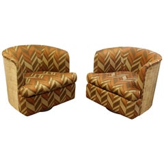 Mid-Century Modern Pair of Baughman Thayer Coggin Wood Club Barrel Swivel Chairs