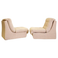 Mid-Century Modern Pair of Beige Bouclette Lounge Chairs - New Upholstery