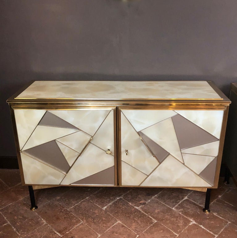 MidCentury Modern Pair of Beige and Grey Artistic Murano Glass and