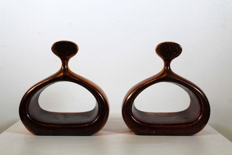 20th Century Mid-Century Modern Pair of Ben Seibel Jenfred-Ware Copper Bookends For Sale