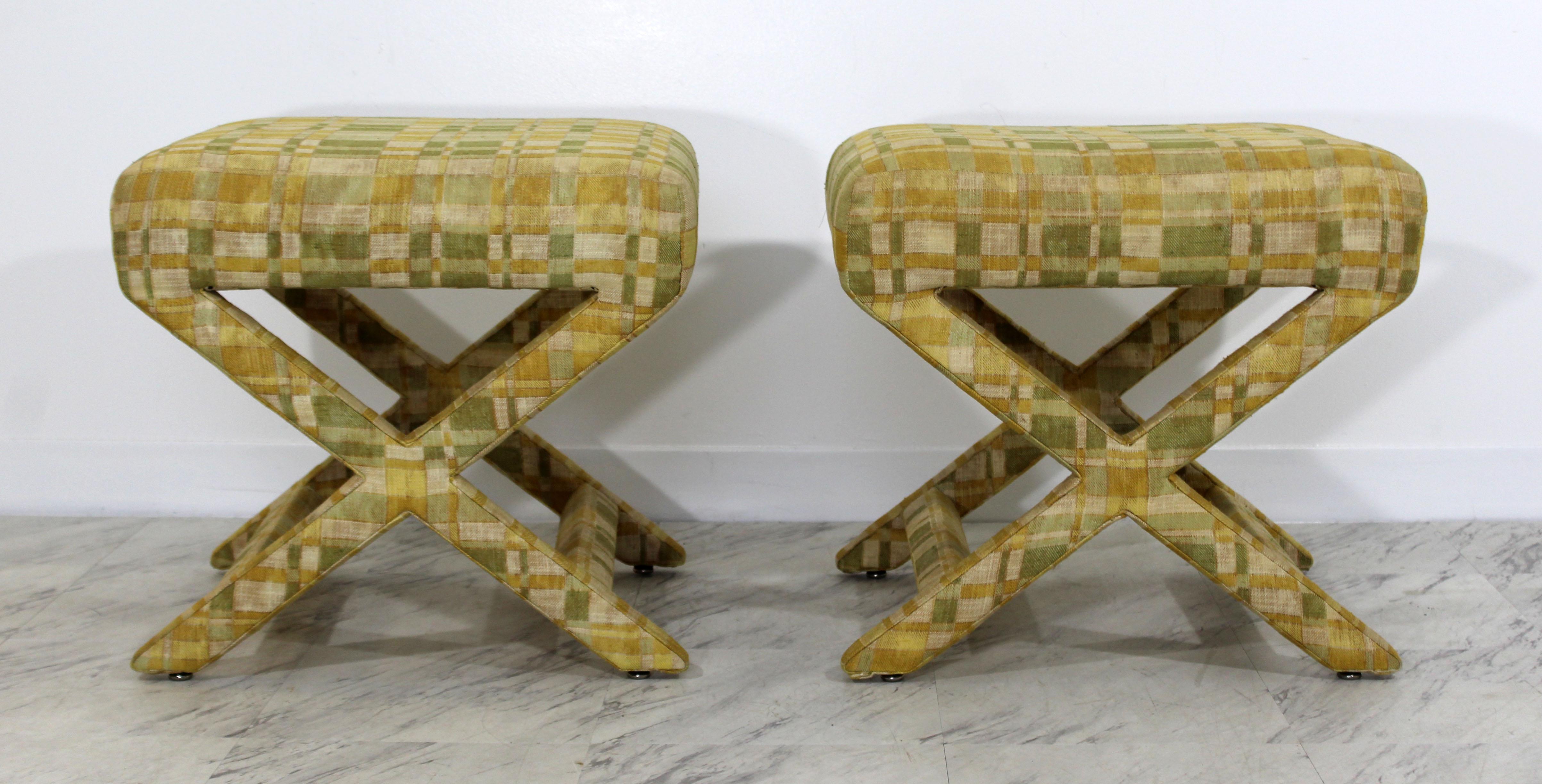 For your consideration is a gorgeous pair of X-based benches, stools or ottomans, by Billy Baldwin, circa the 1960s. In excellent condition. The dimensions of each are 21