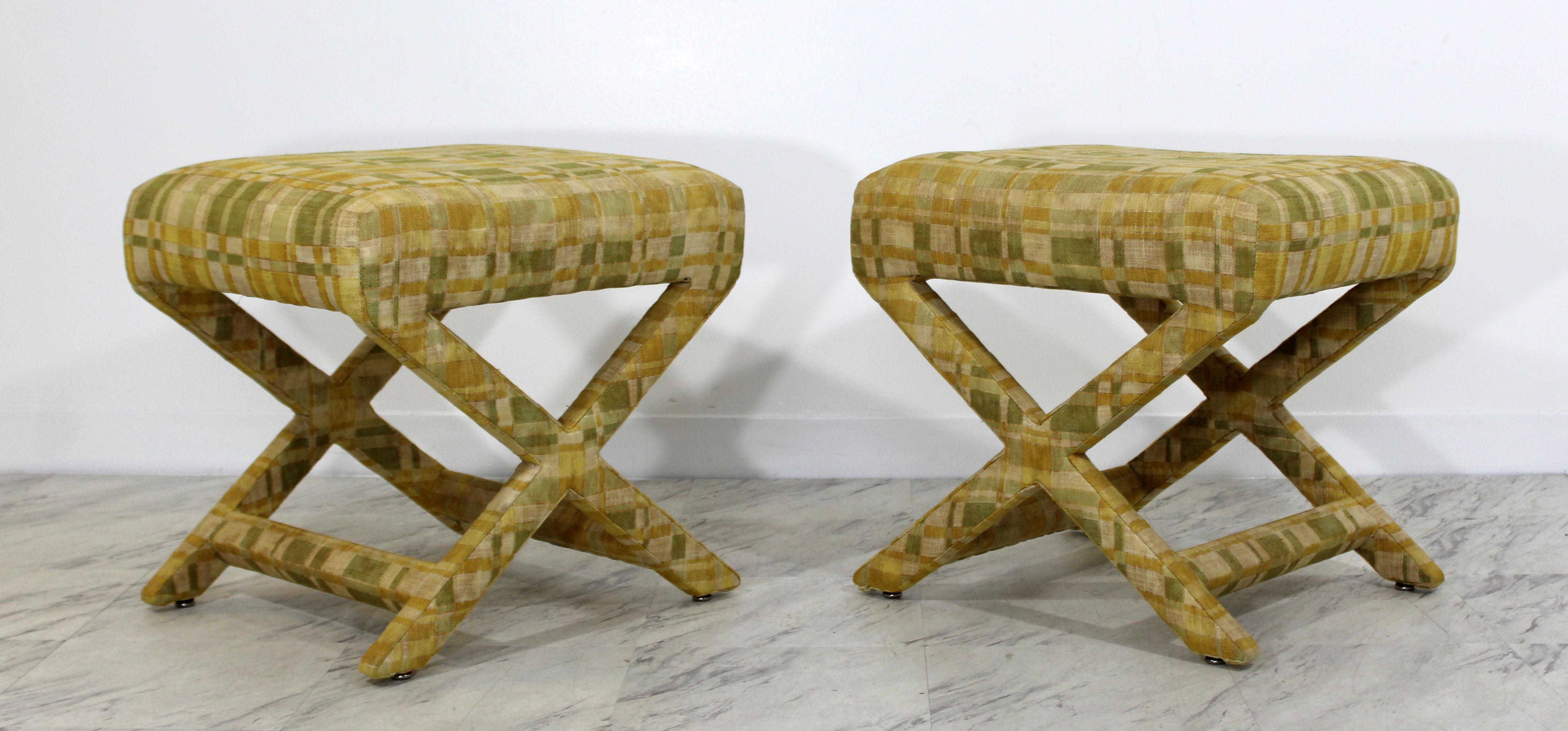 American Mid-Century Modern Pair of Billy Baldwin X-Base Benches Stools Ottomans, 1960s