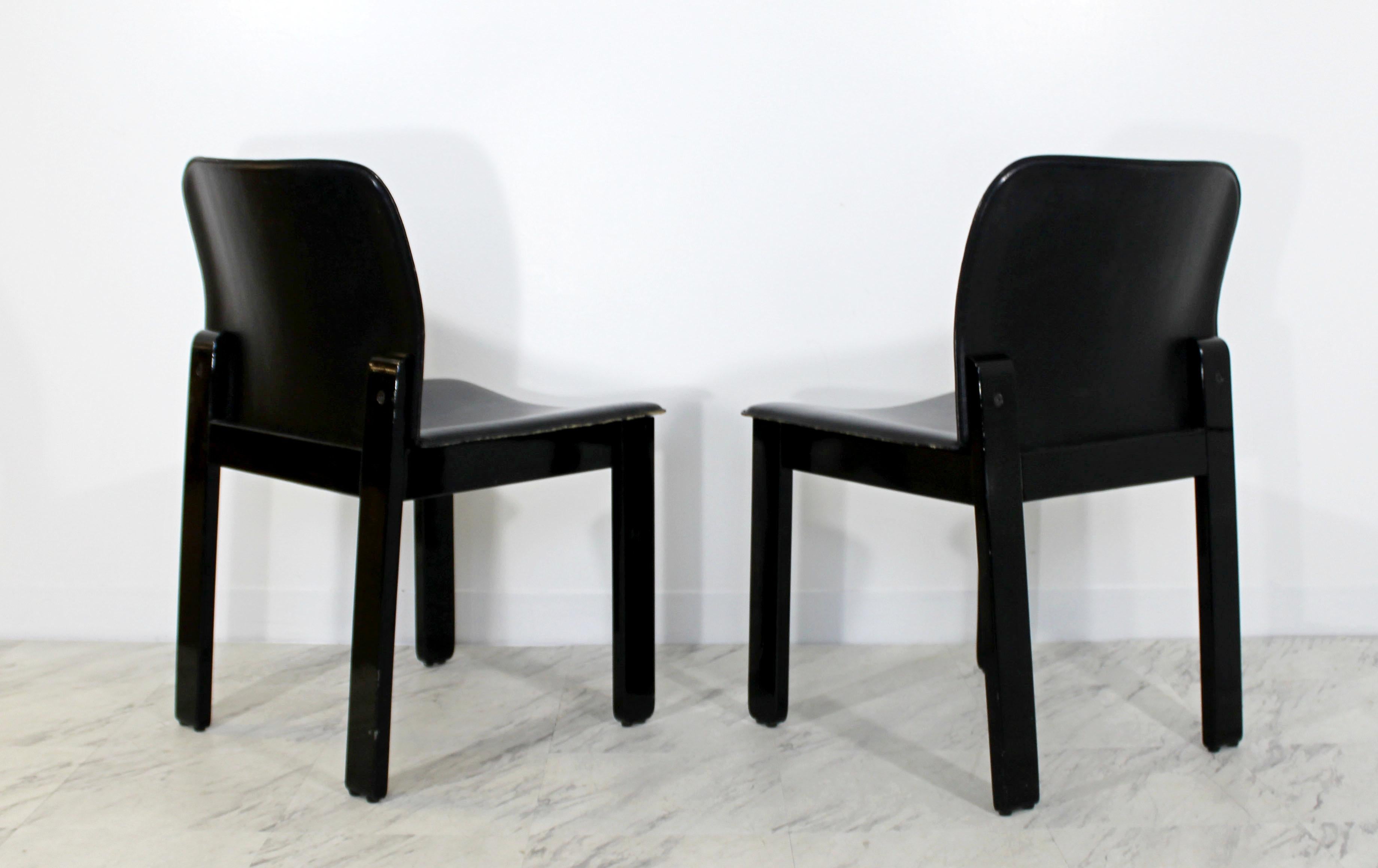 Mid-Century Modern Pair of Black Leather & Wood B&B Italia Side Chairs, 1970s 1