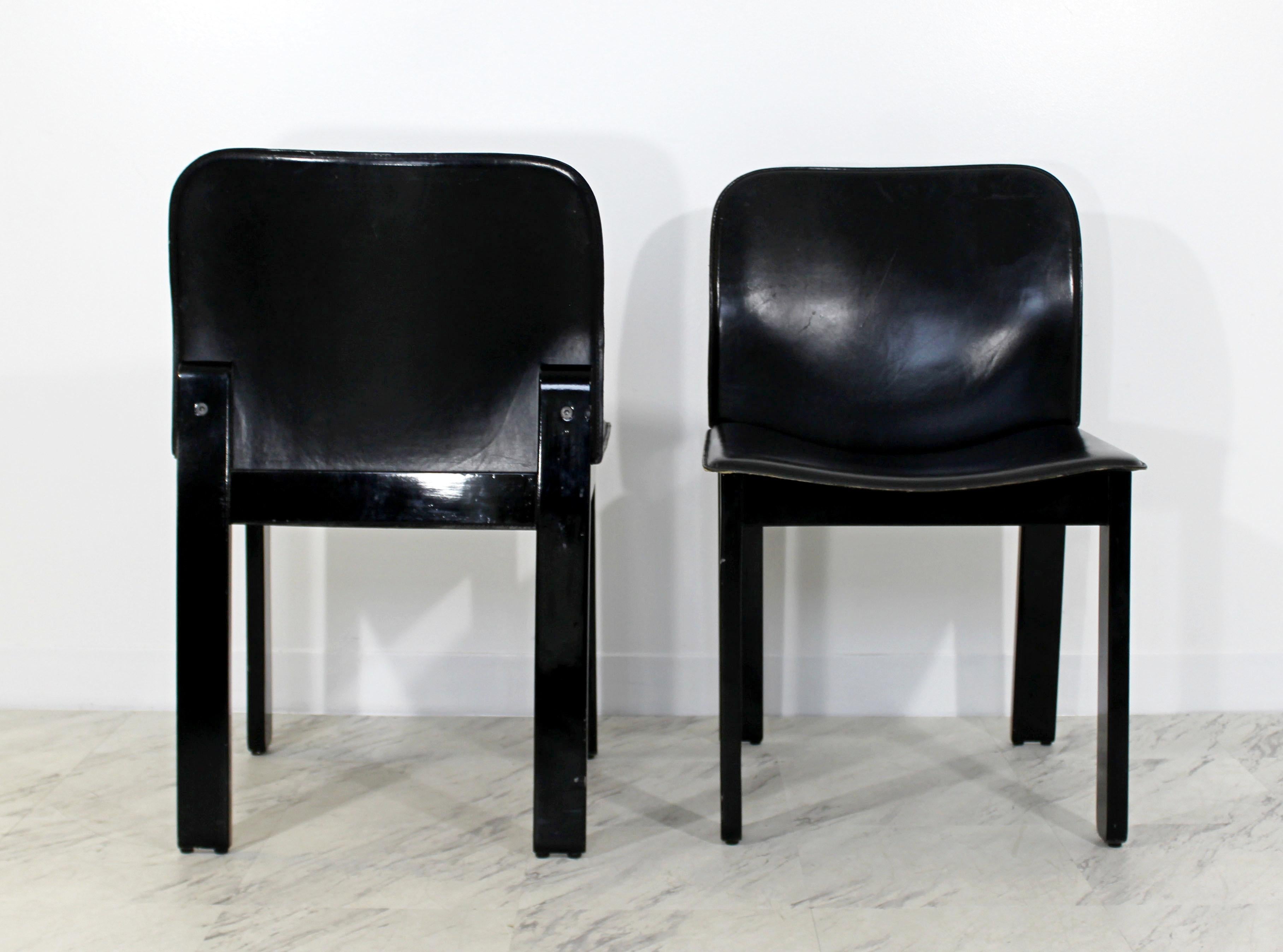 Mid-Century Modern Pair of Black Leather & Wood B&B Italia Side Chairs, 1970s 2