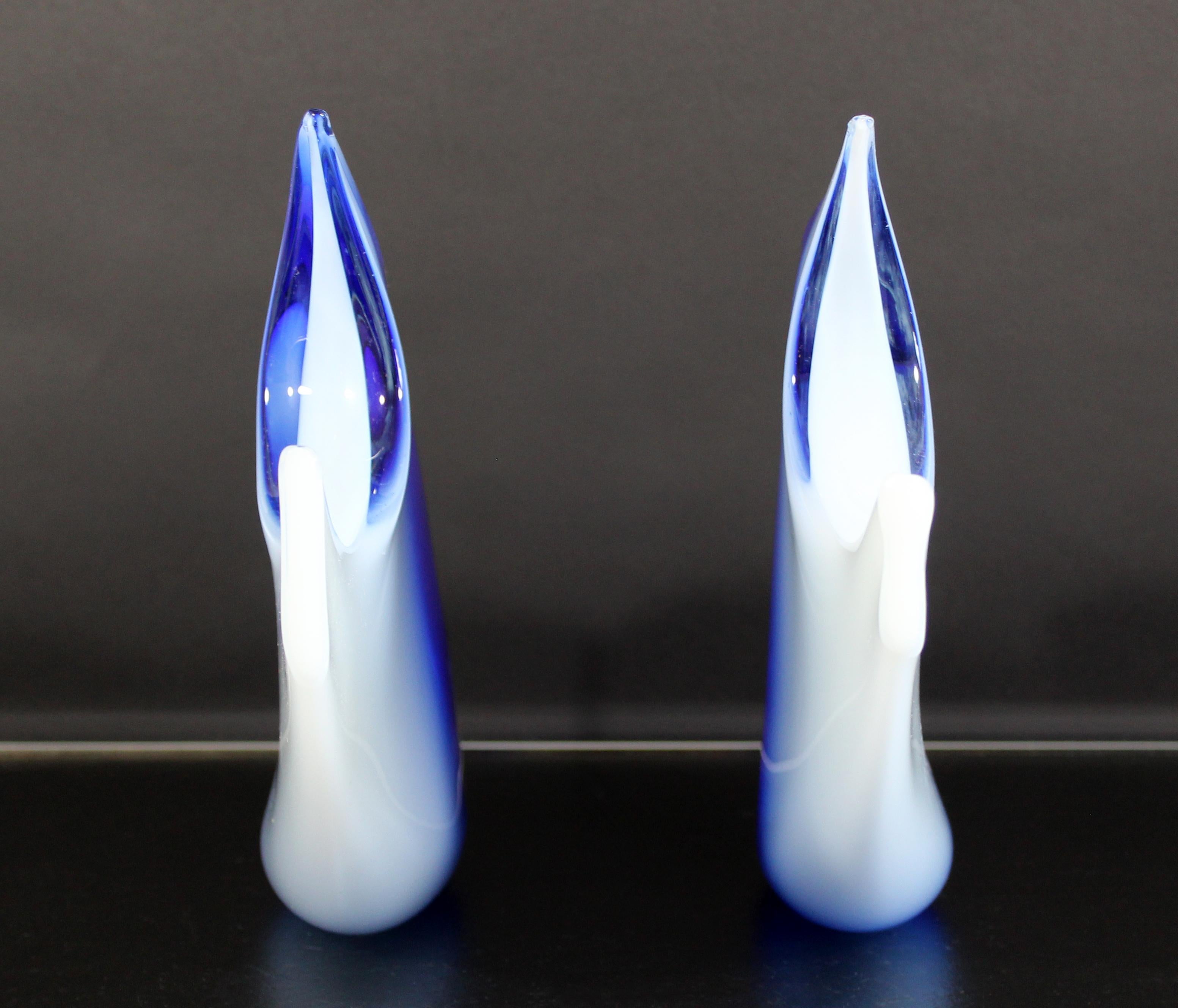 Late 20th Century Mid-Century Modern Pair Blue Murano Glass Fish Sculptures Signed Roberto Anatra