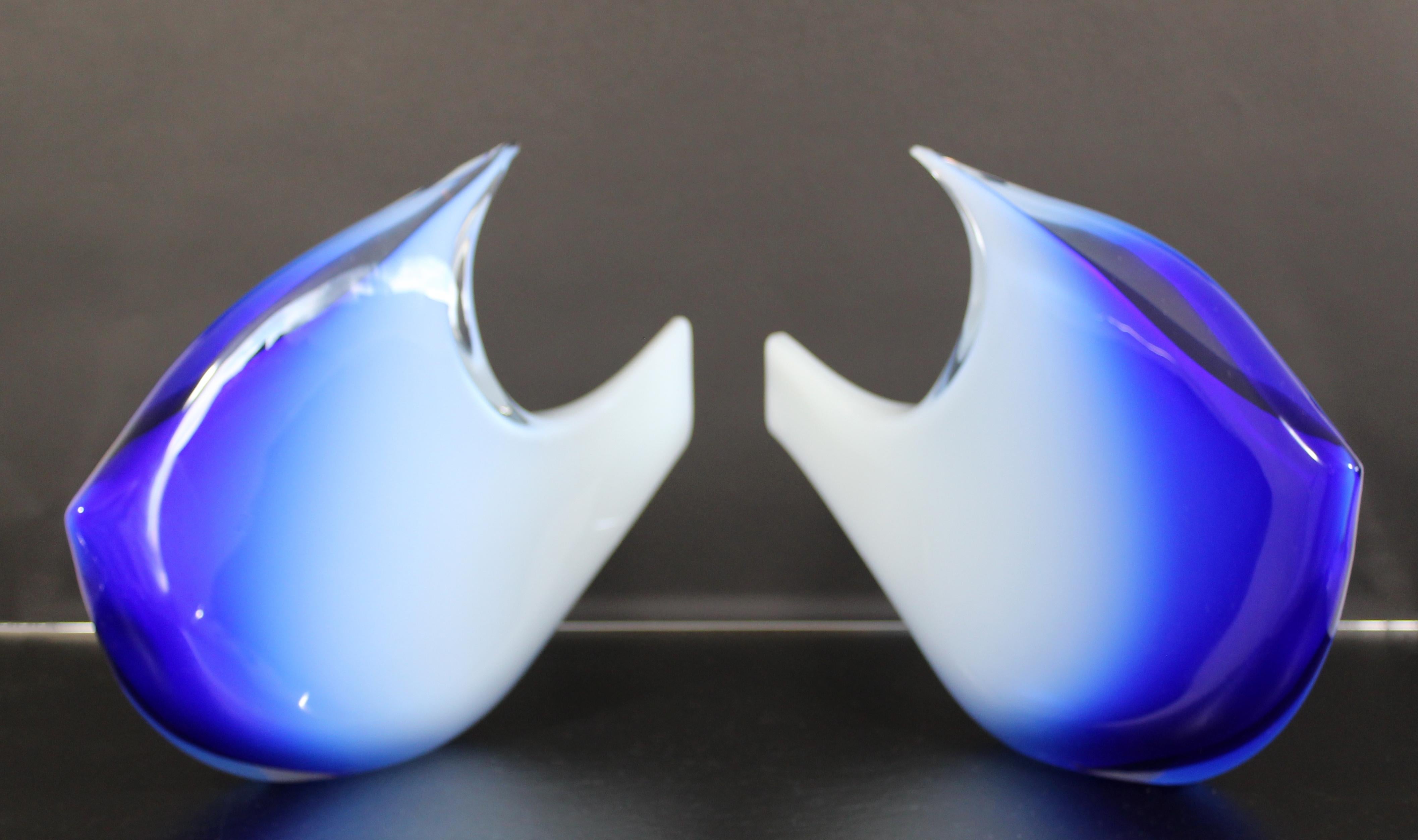 Mid-Century Modern Pair Blue Murano Glass Fish Sculptures Signed Roberto Anatra 2