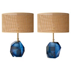 Mid-Century Modern Pair of Blue Murano Table Lamps, Italy, 1950