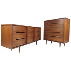 Mid-Century Modern Pair of Bow Front Dressers