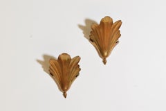 Rococo Style Pair of Brass Acanthus-Form Wall Sconces, Mid-20th Century