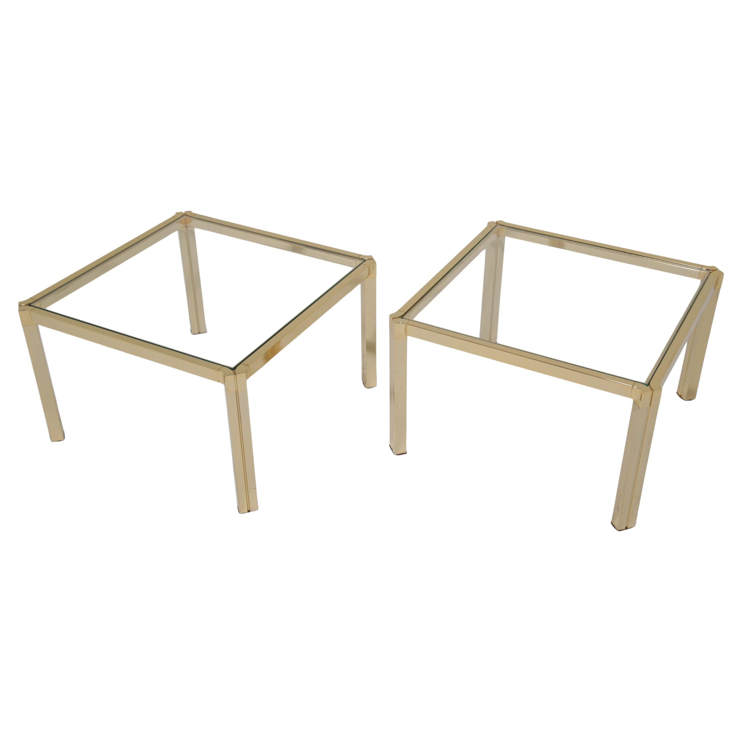 Mid-Century Modern Pair of Brass and Glass Side Tables, Italy, 1970s. For Sale