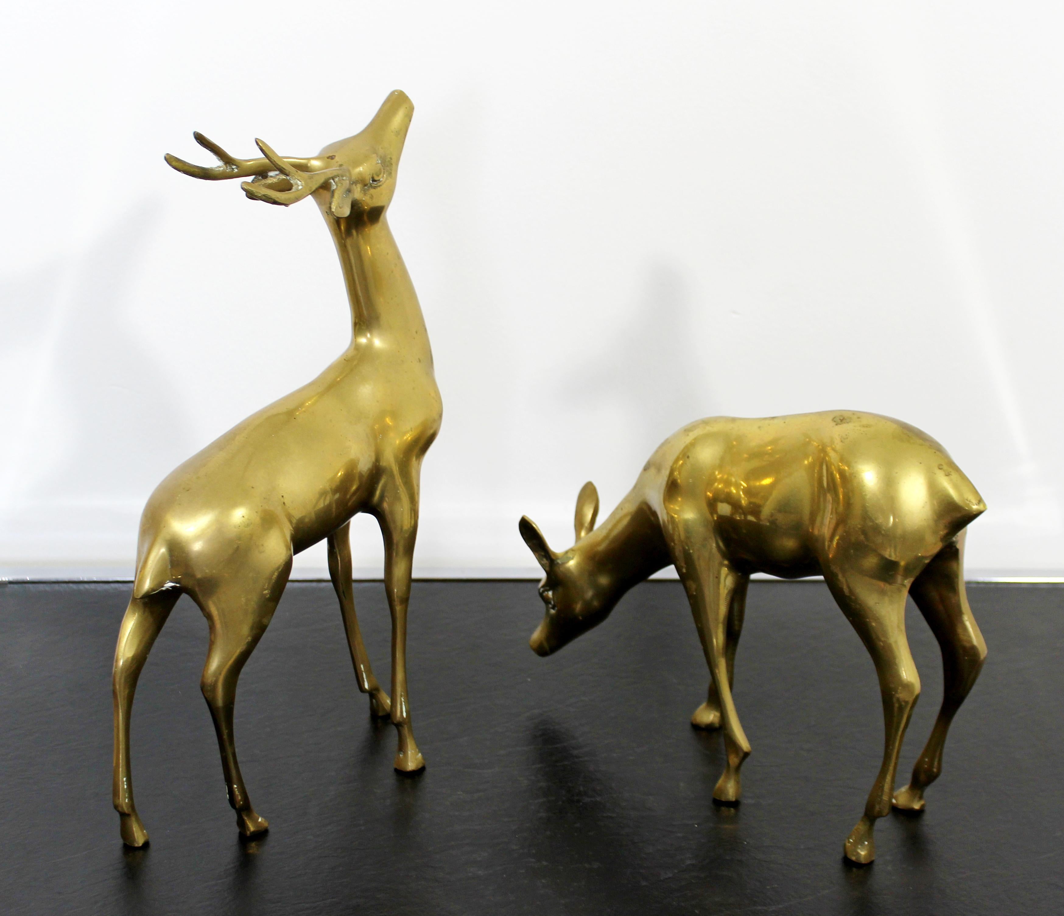 Mid-Century Modern Pair of Brass Deer Figures Table Sculptures, 1950s 2