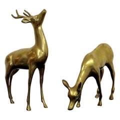 Mid-Century Modern Pair of Brass Deer Figures Table Sculptures, 1950s