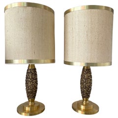 Mid-Century Modern Pair of Brass Lamps by Luciano Frigerio, Italy, 1970s