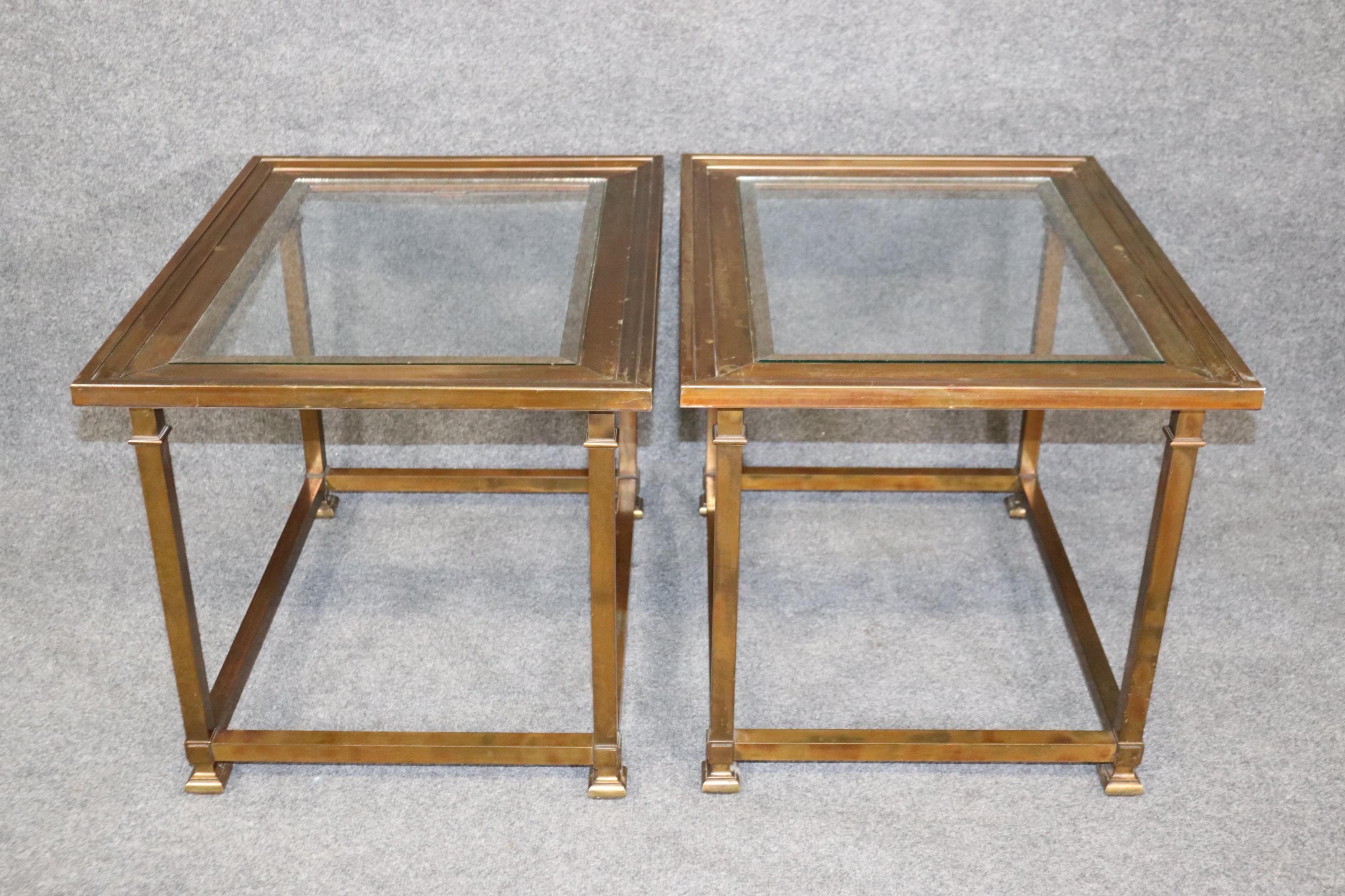 American Mid-Century Modern Pair of Brass Mastercraft Glass Top End Tables
