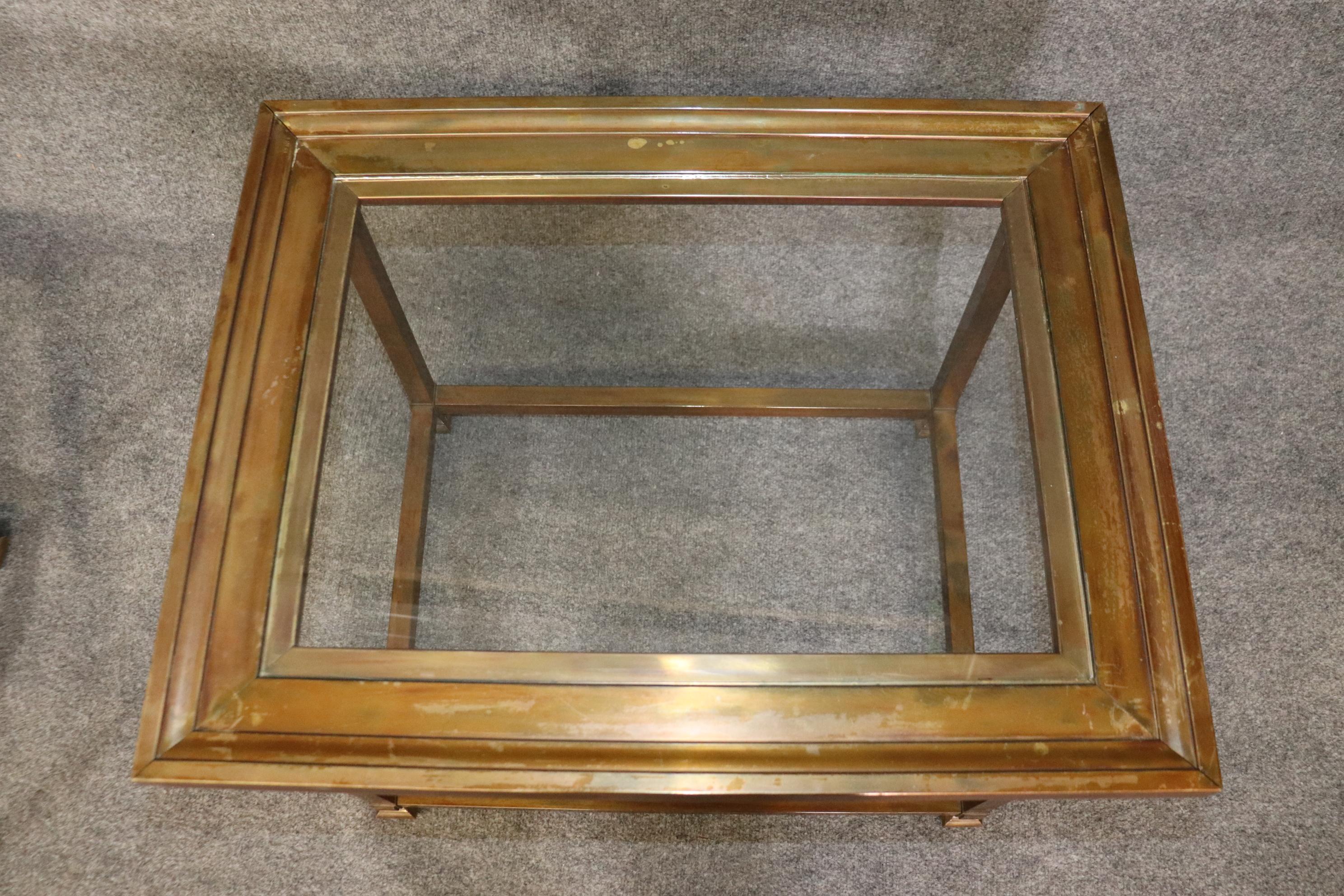 Mid-Century Modern Pair of Brass Mastercraft Glass Top End Tables 1