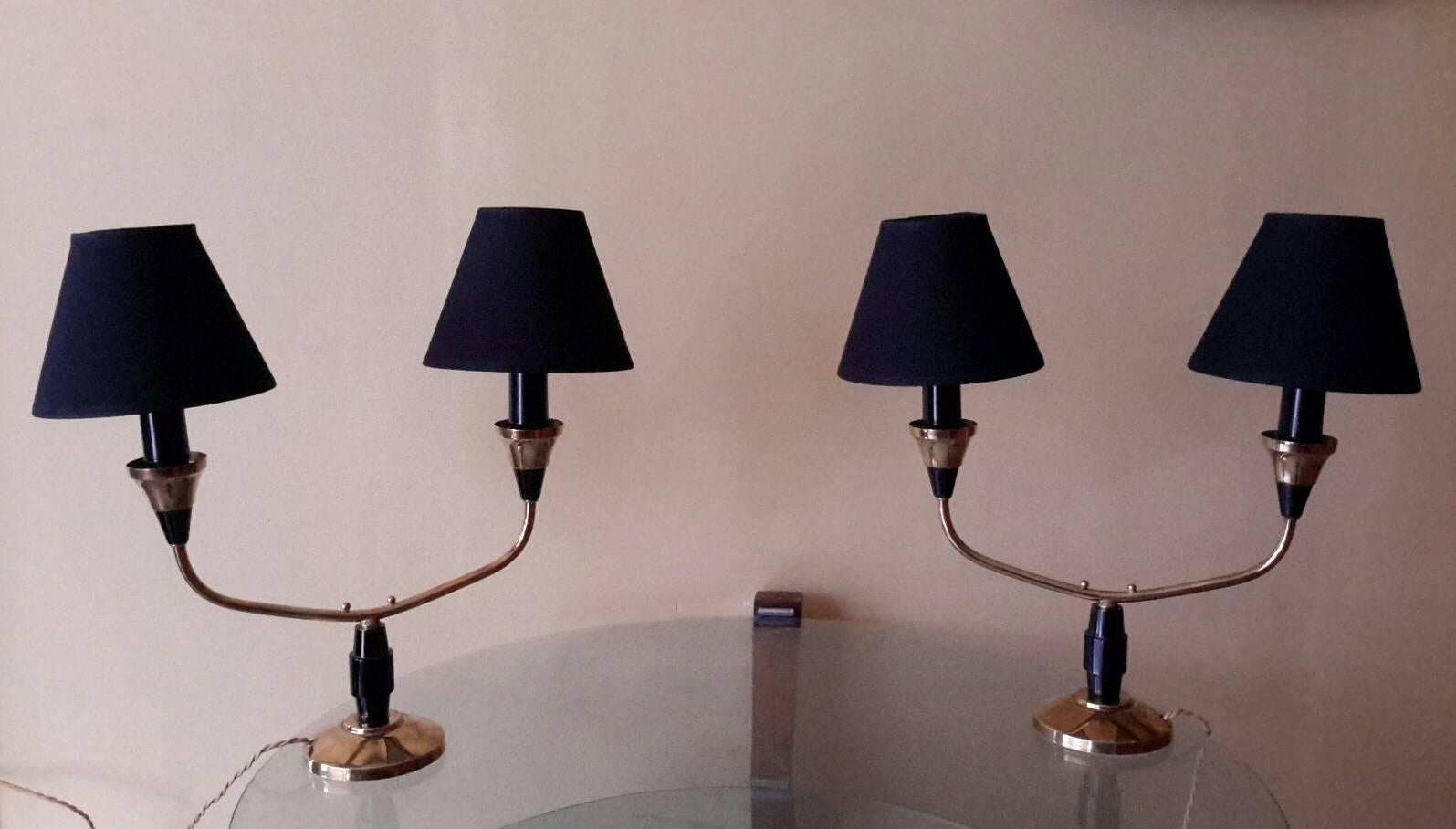Mid-Century Modern Pair of Brass Table Lamps, France, 1950 In Excellent Condition In Paris, FR
