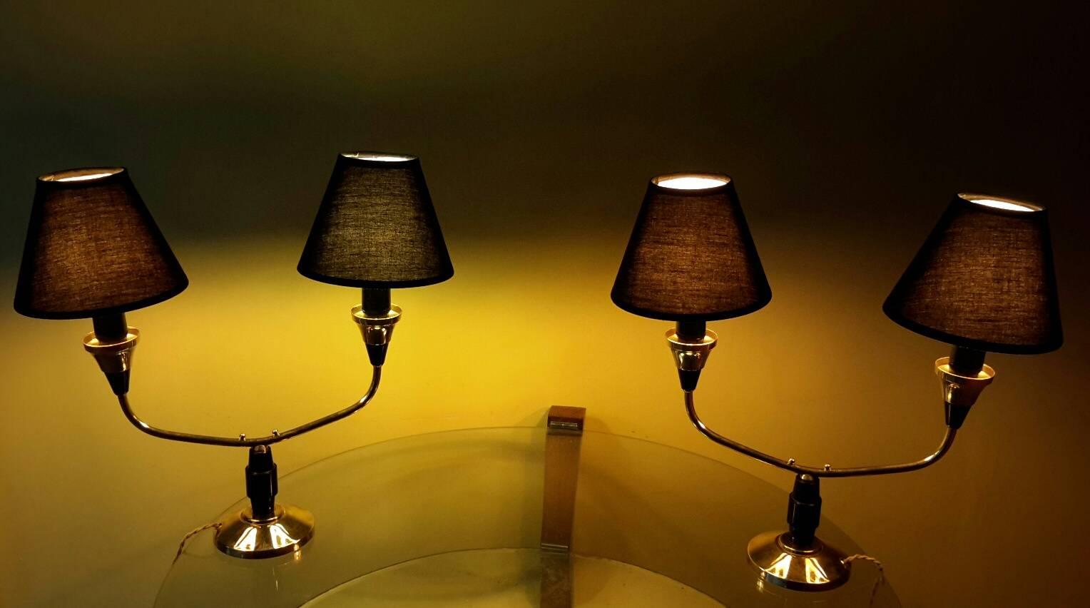 Mid-Century Modern Pair of Brass Table Lamps, France, 1950 1