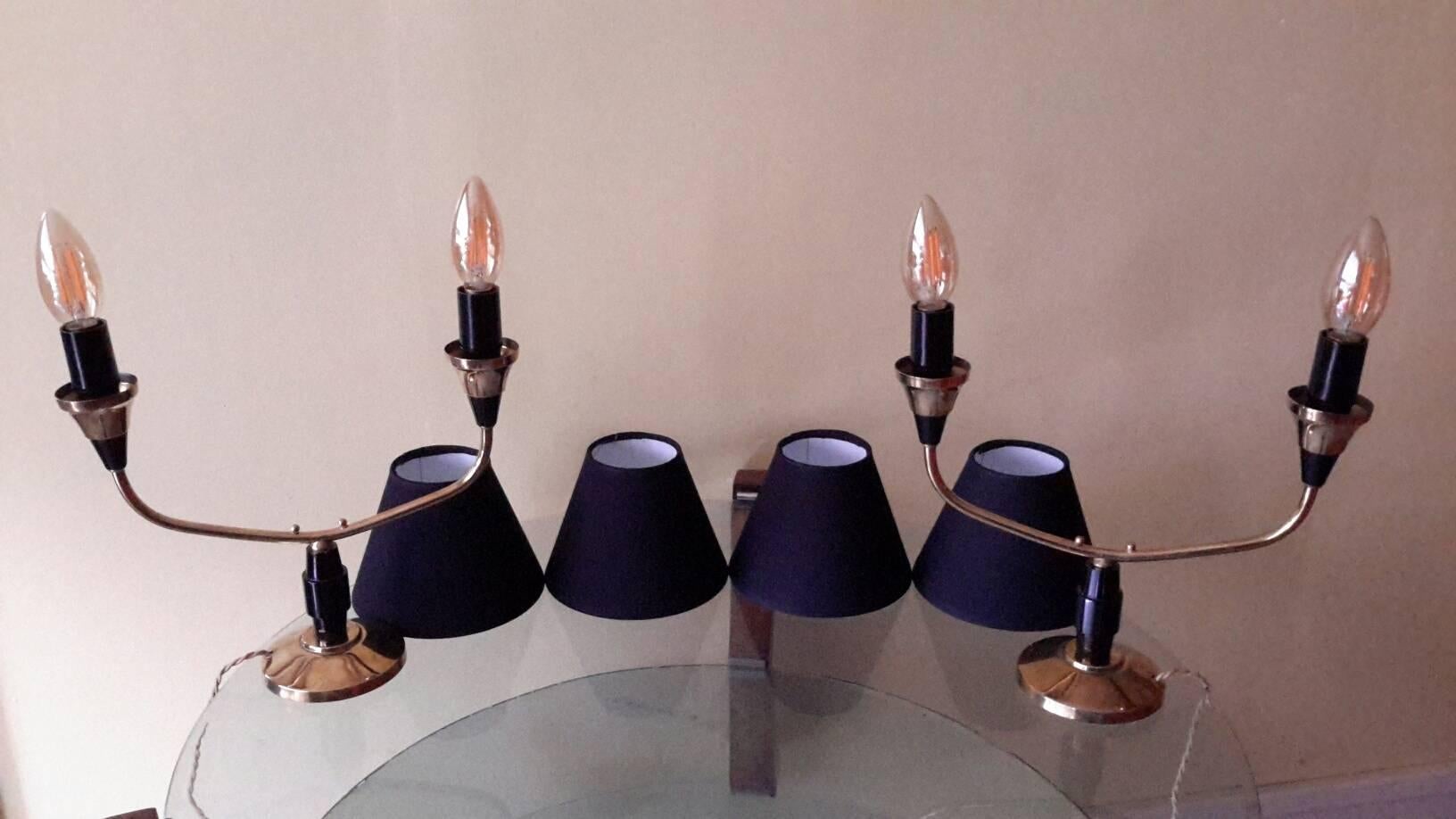 French Mid-Century Modern Pair of Brass Table Lamps, France, 1950