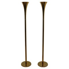 Vintage Mid Century Modern Pair of Brass Torchiere Uplight Floor Lamp 1970s Sonneman Era