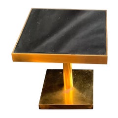 Mid-Century Modern Pair of Bronze Beveled Mirror Telescoping Square Side Table