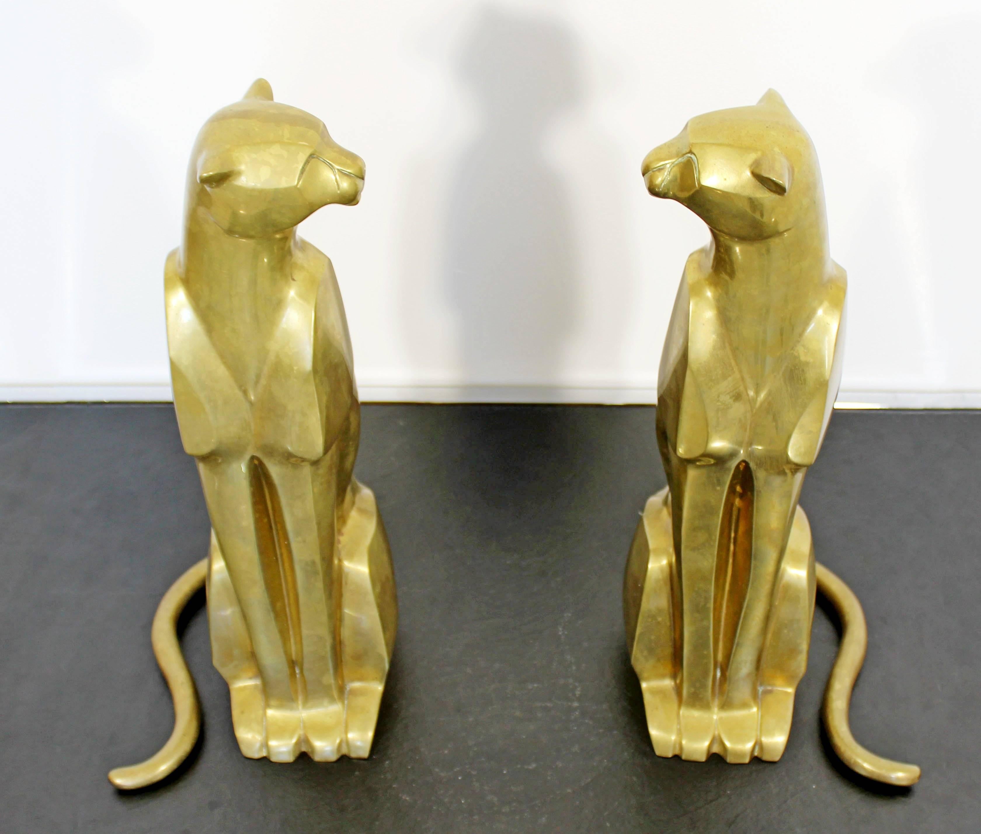 For your consideration is a magnificent pair of hollow bronze brass cheetah cat table sculptures. In excellent condition. The dimensions of each are 7.5
