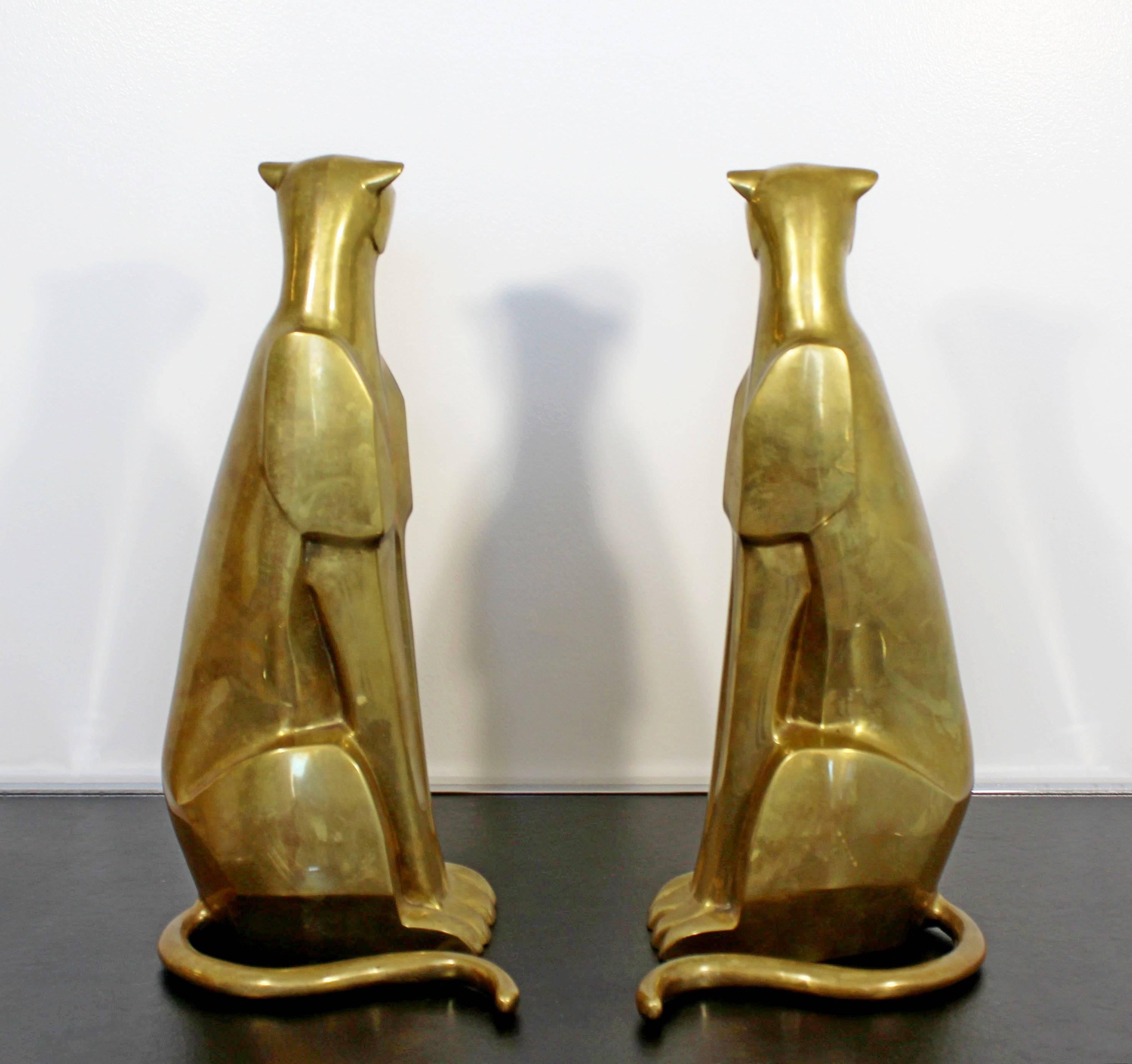 Mid-20th Century Mid-Century Modern Pair of Bronze Brass Cheetah Cat Table Sculptures