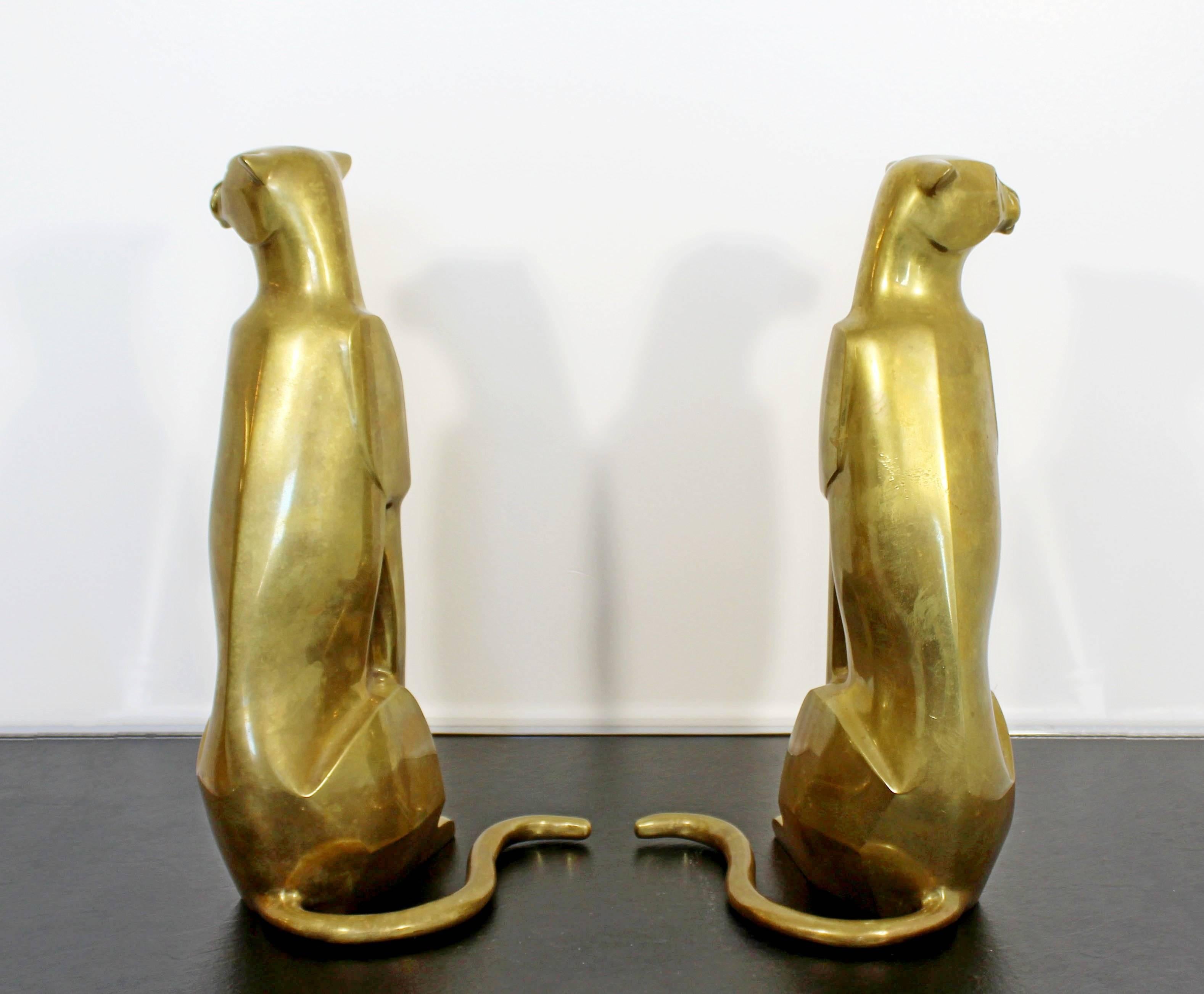 Mid-Century Modern Pair of Bronze Brass Cheetah Cat Table Sculptures 1